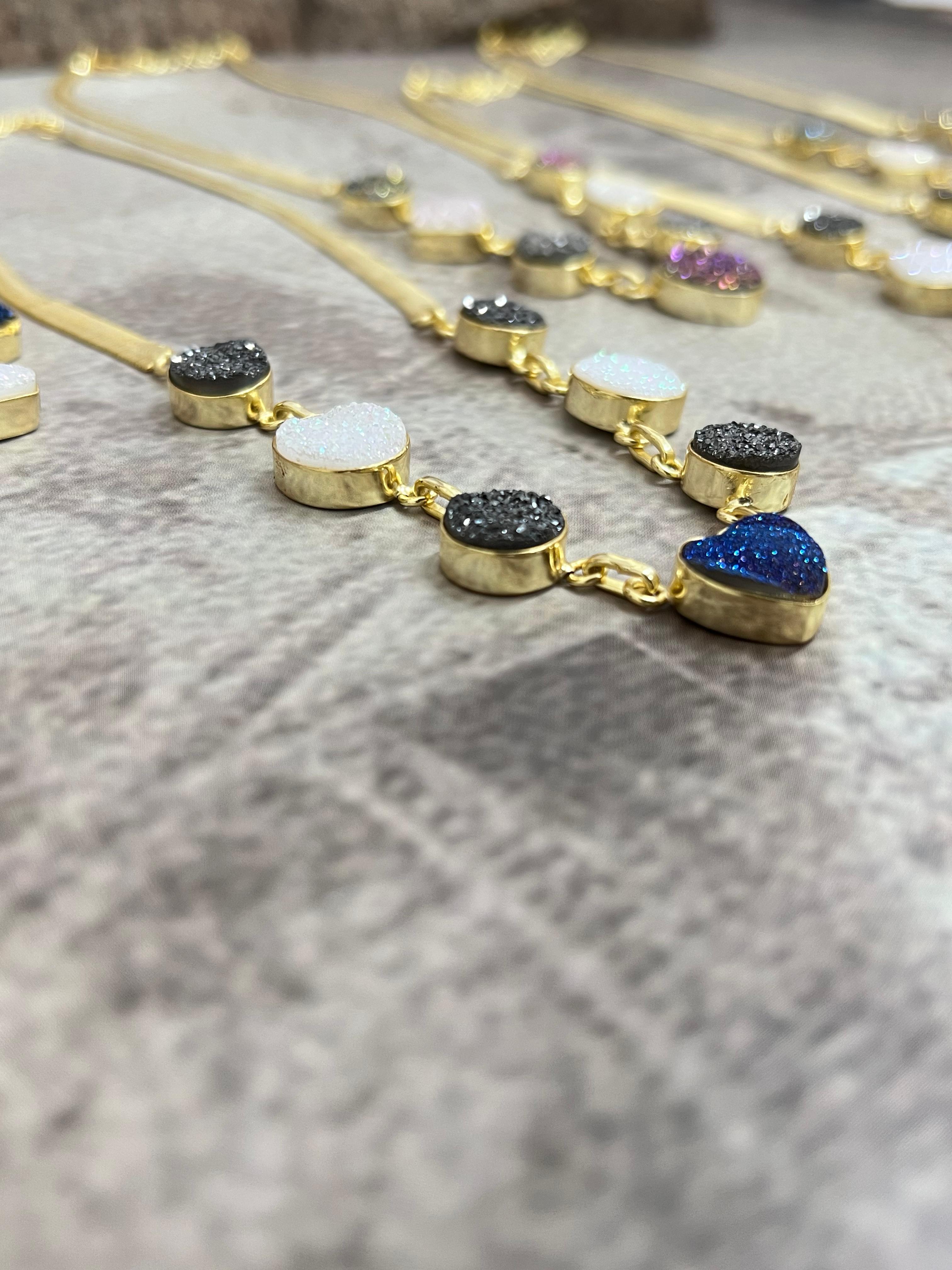 “The Boho Collection” Handmade Natural Druzy Herringbone Necklace
