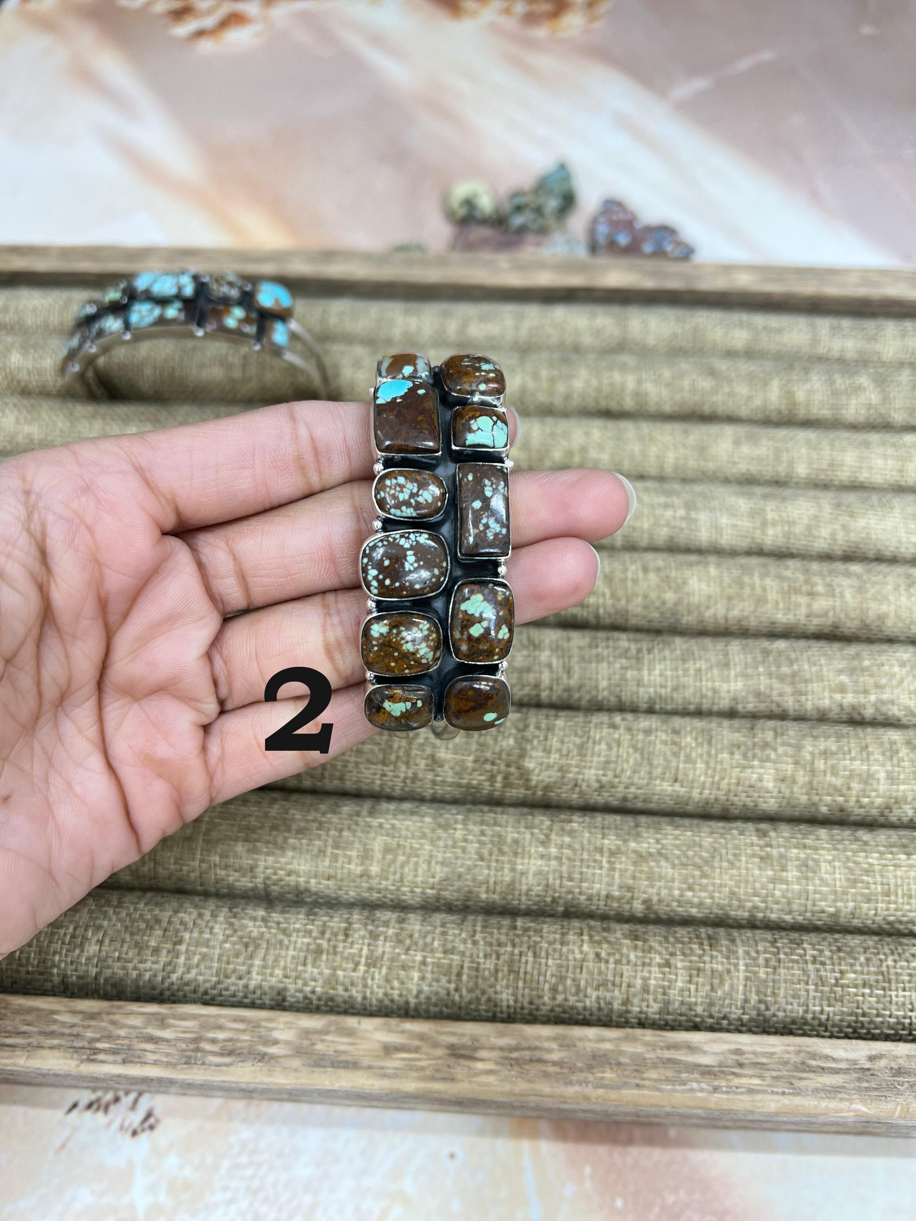 Handmade Sterling Silver Number 8 Turquoise Cuff Bracelet with Signed Nizhoni