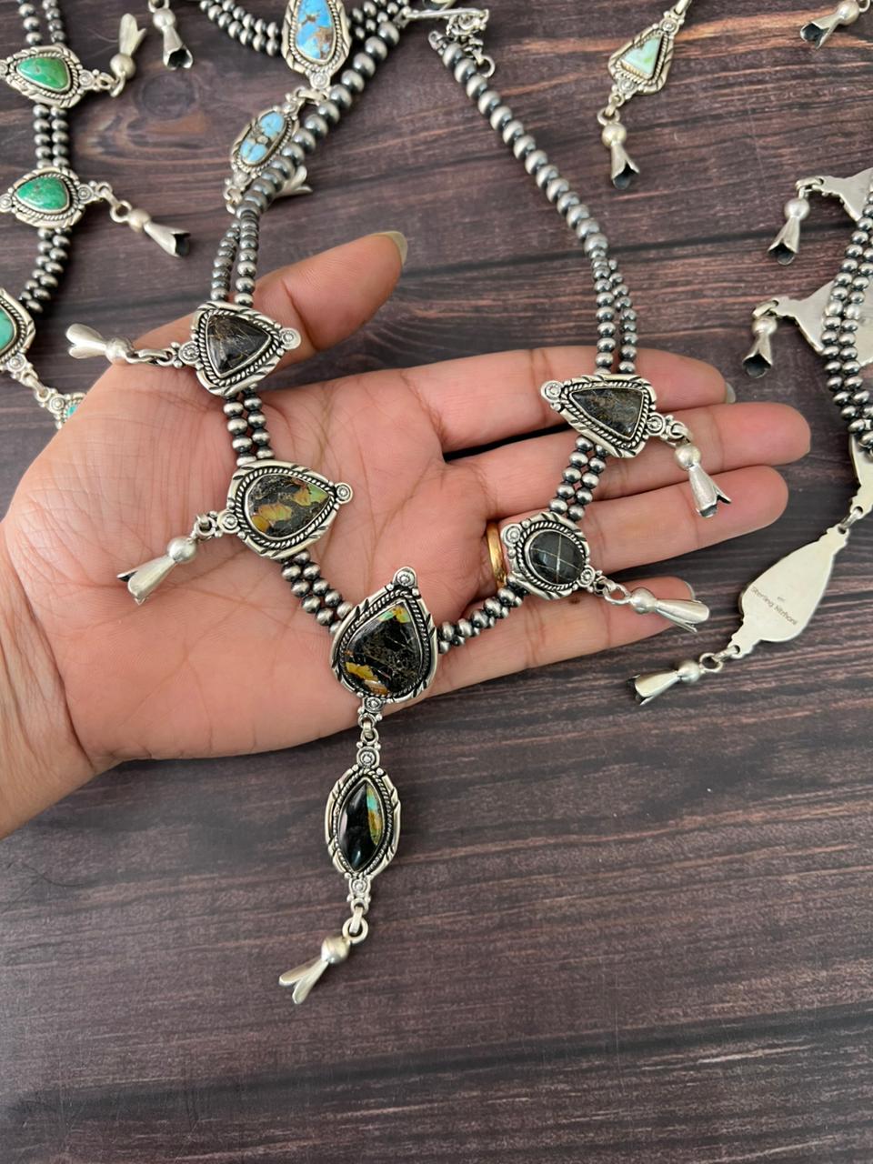 Handmade Sterling Silver Beaded Multi Stone Necklace "Signed Nizhoni"