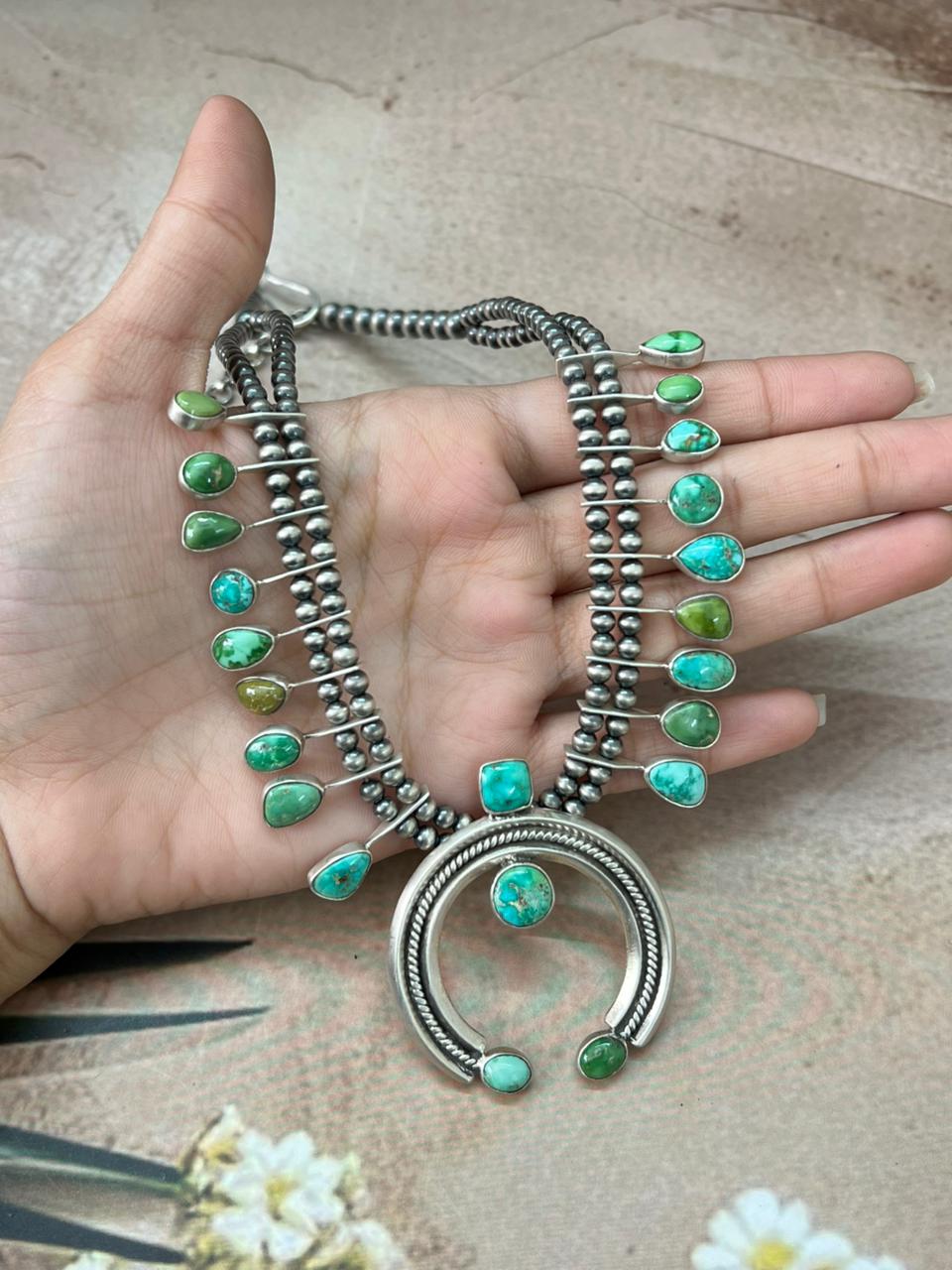 Handmade Sterling Silver Multi Stone Naja Beaded Necklace "Signed Nizhoni"