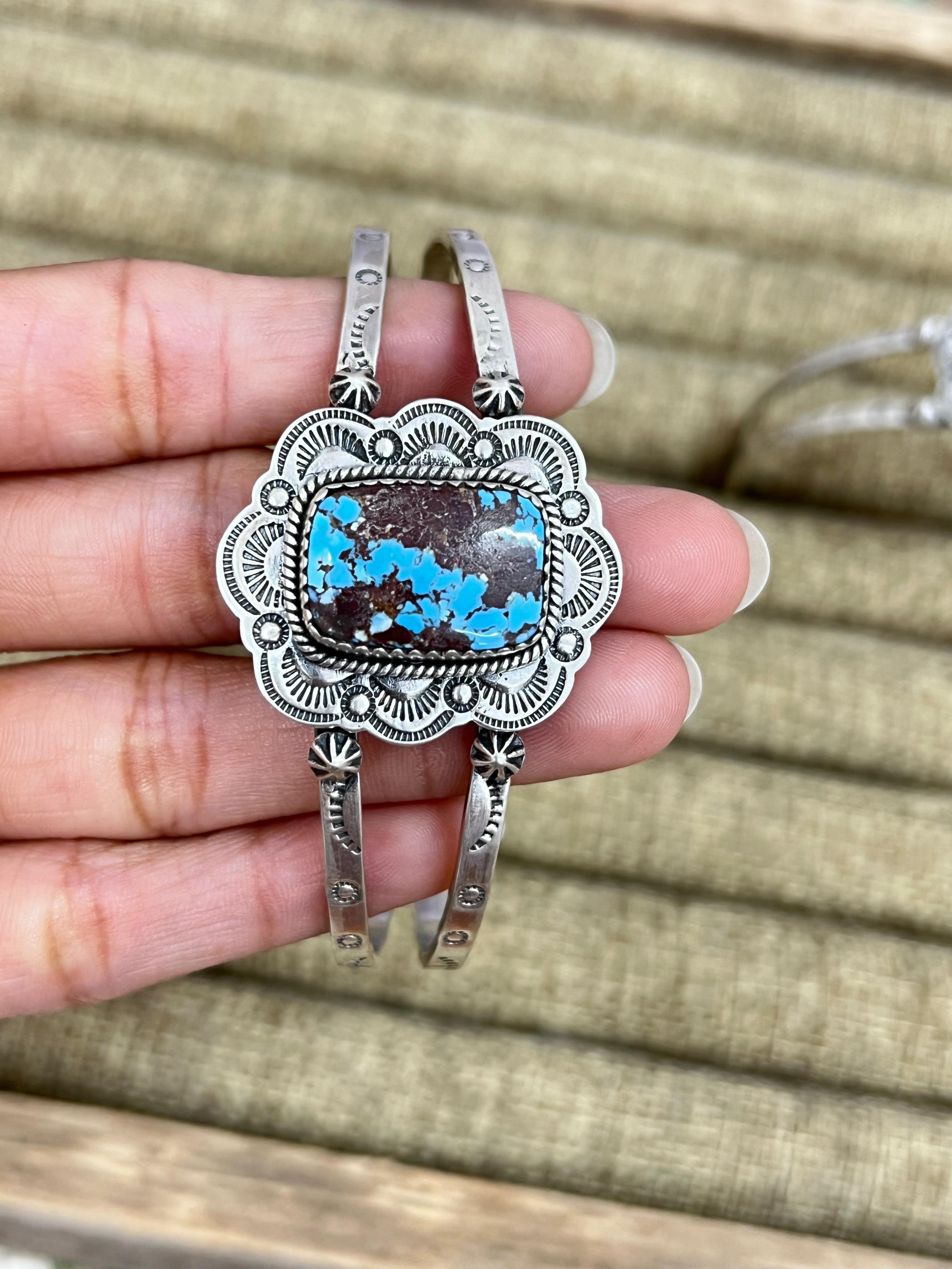 Handmade Sterling Silver Multi Stone Cuff Bracelet, Signed Nizhoni