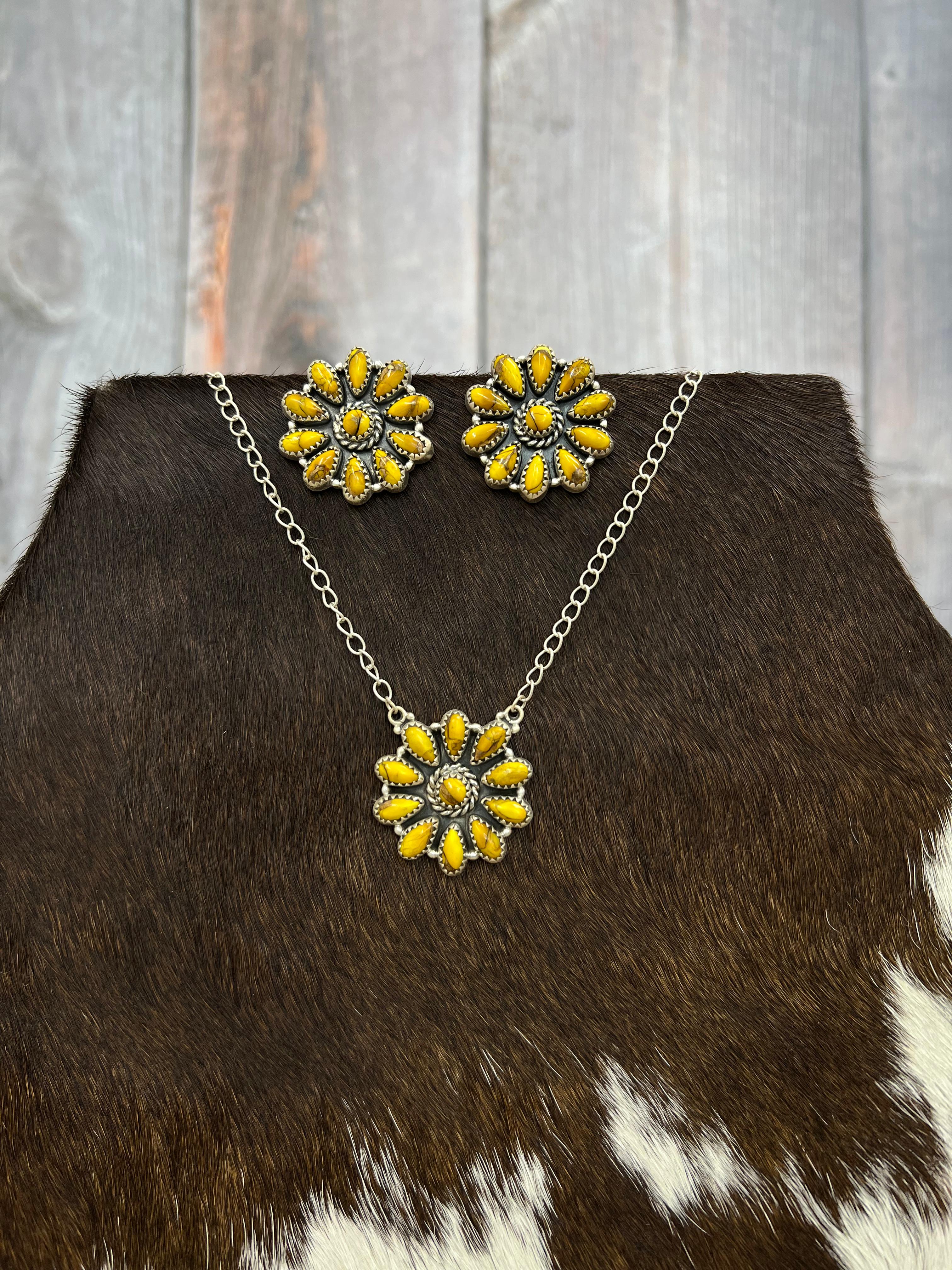 Handmade Sterling Silver Multi Stone Necklace Earrings Set, Signed Nizhoni