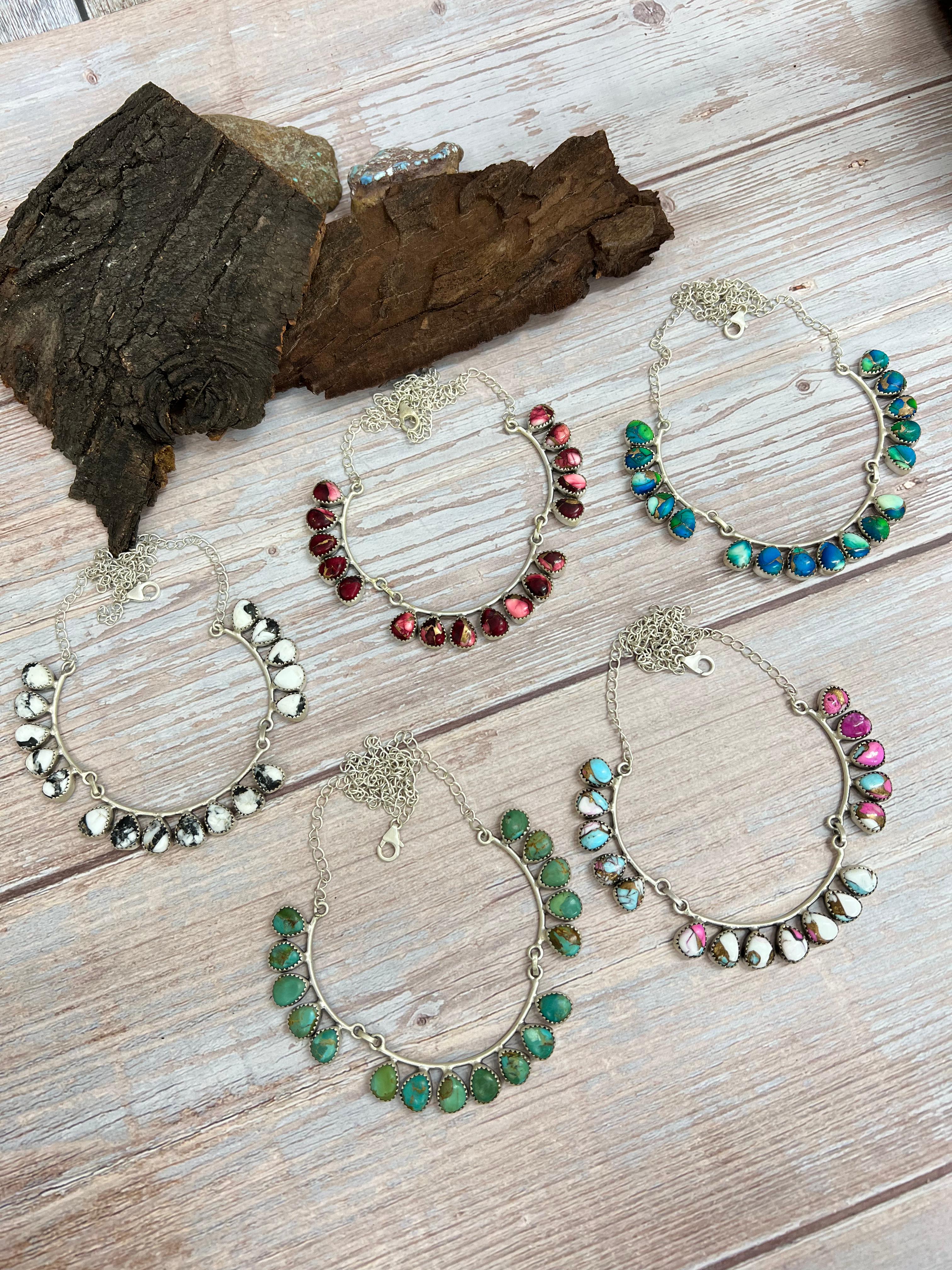 Handmade Sterling Silver Multi Stone Choker Necklace Signed Nizhoni