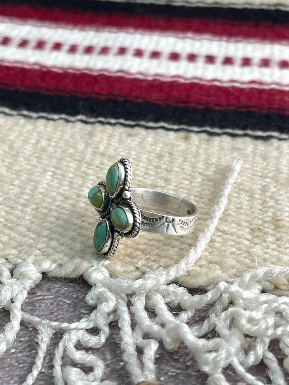 Handmade Sterling Silver Kingman Turquoise Adjustable Ring "Signed Nizhoni"