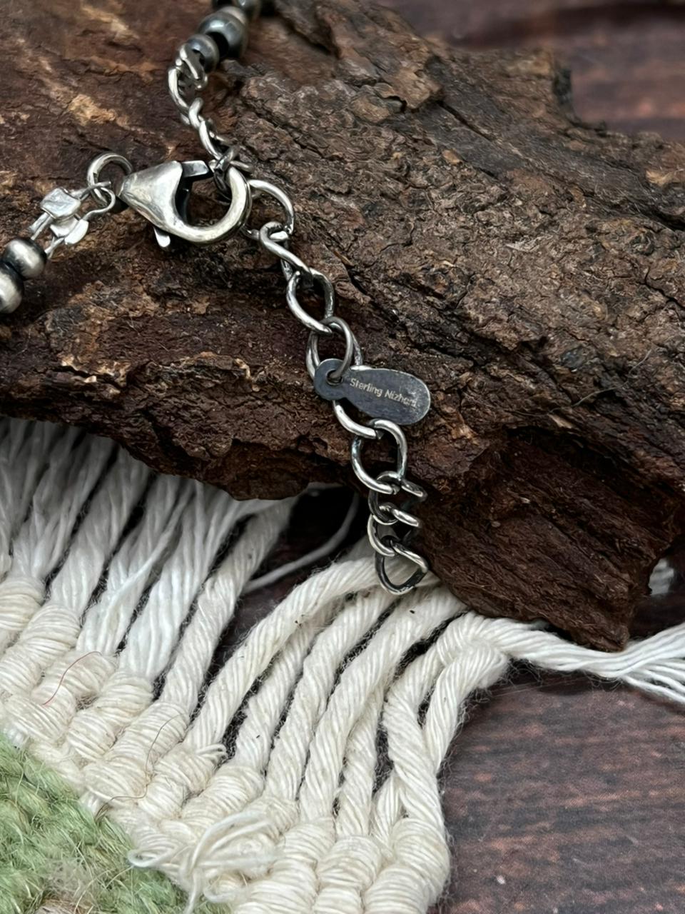 Handmade Sterling Silver Beaded Necklace "Signed Nizhoni" (8)