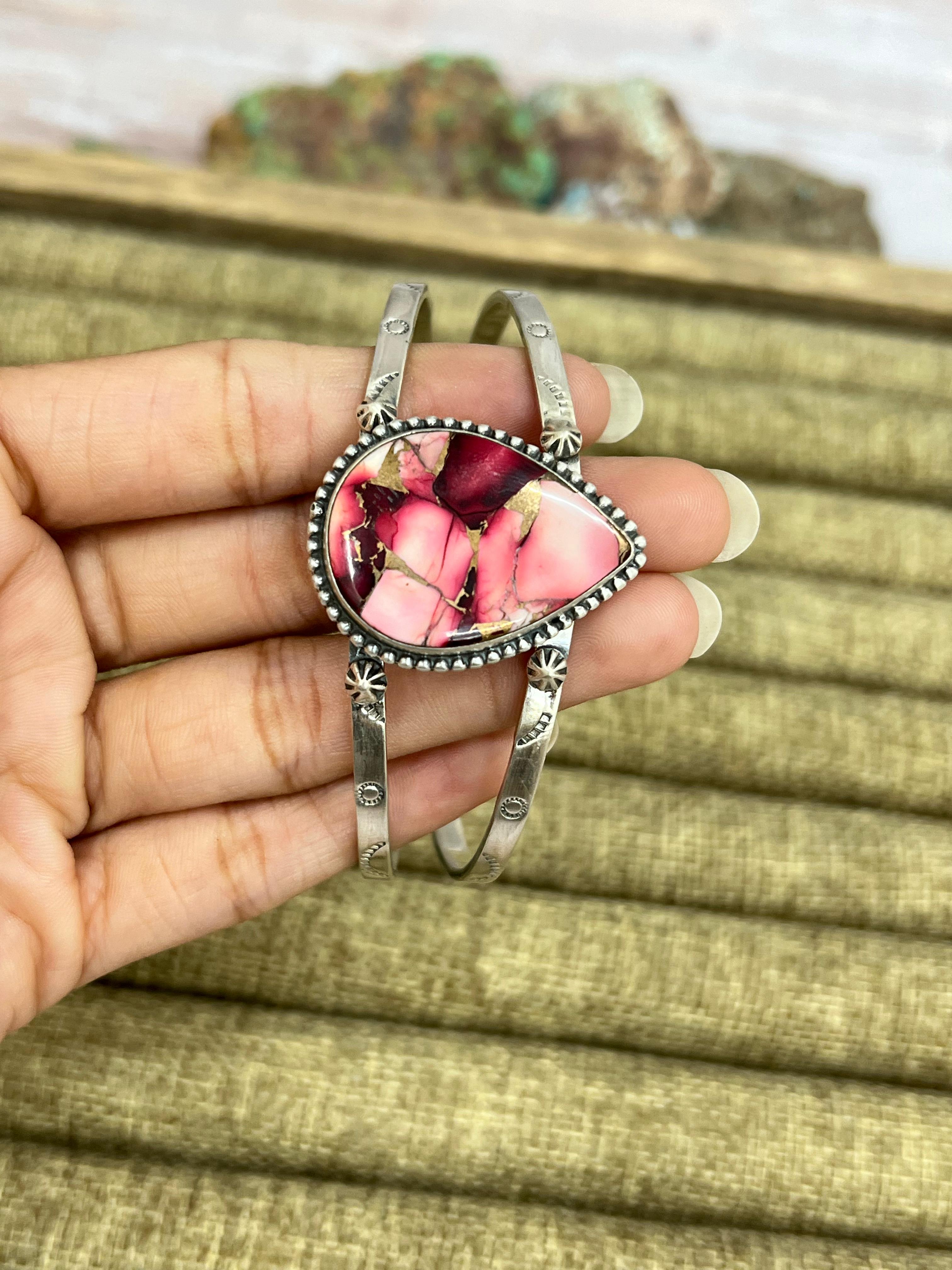 Handmade Sterling Silver Multi Stone Cuff Bracelet with Signed Nizhoni