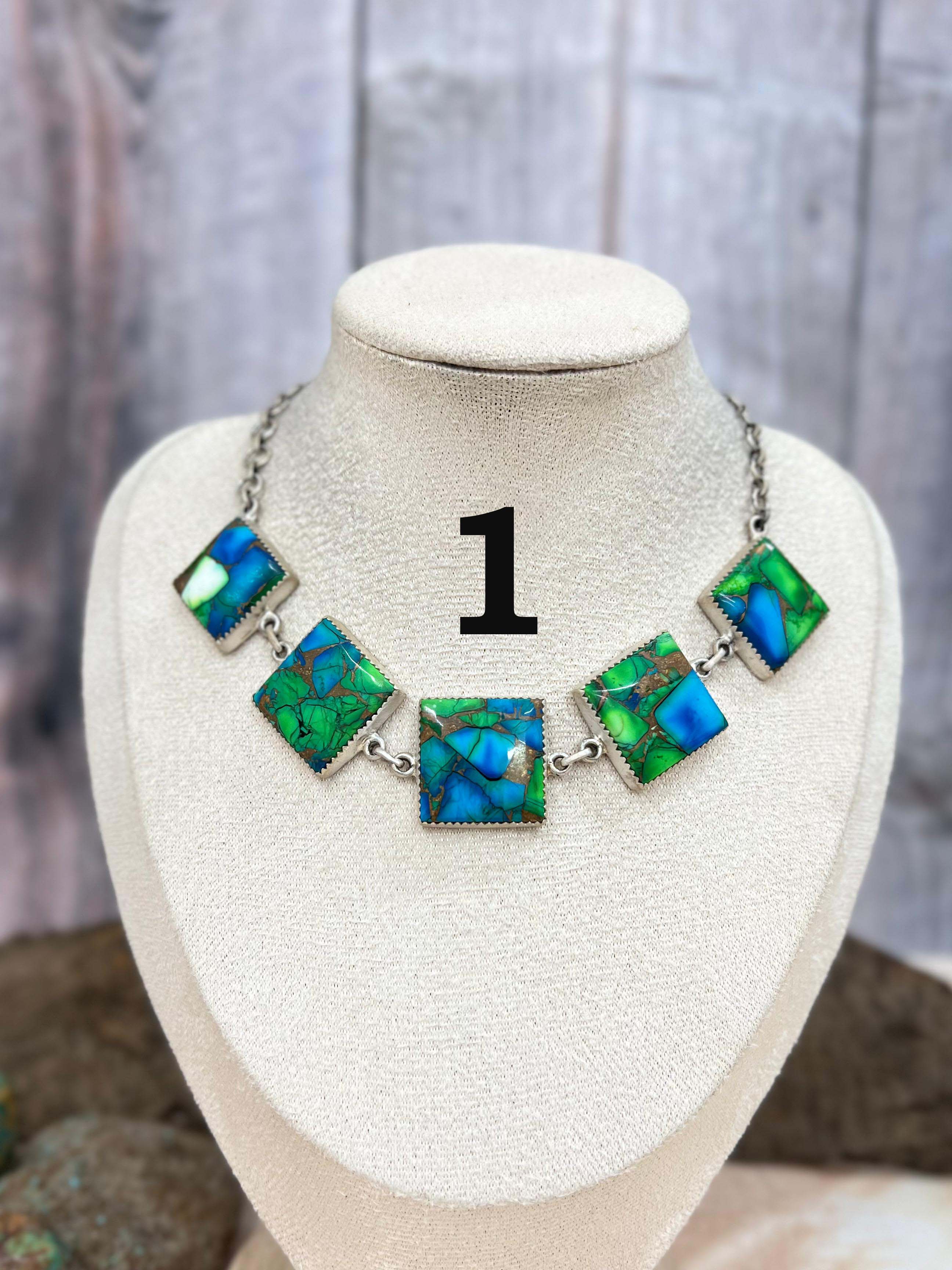 Handmade Sterling Silver Peacock Dahlia Necklace with Signed Nizhoni