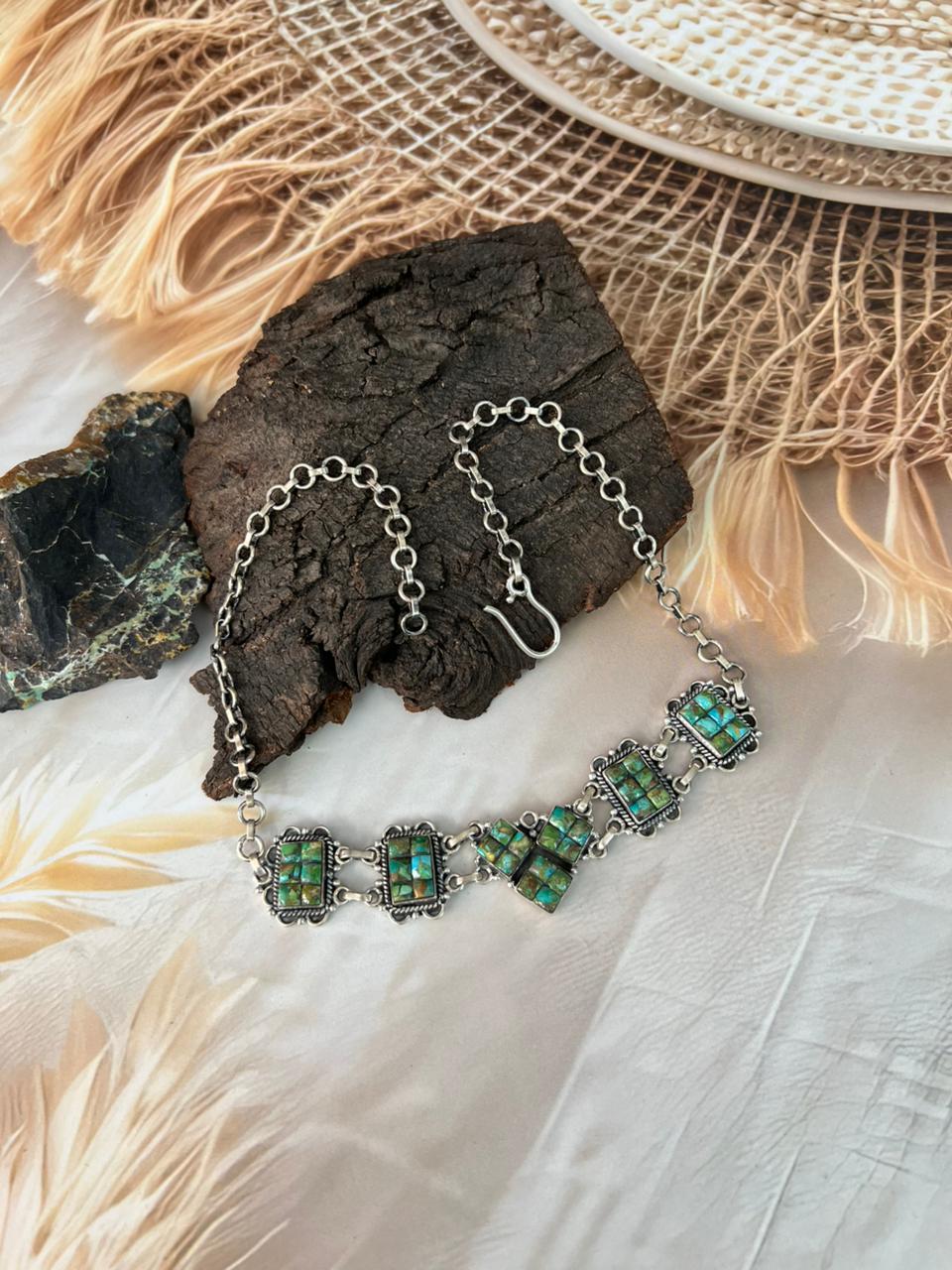 Handmade Sterling Silver Sonoran Cobble Collection: Sonoran Mountain Turquoise Choker Necklace "Signed Nizhoni"