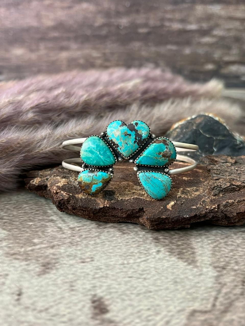 Handmade Sterling Silver Manassa Turquoise Collection: Cuff Naja Bracelet "Signed Nizhoni"