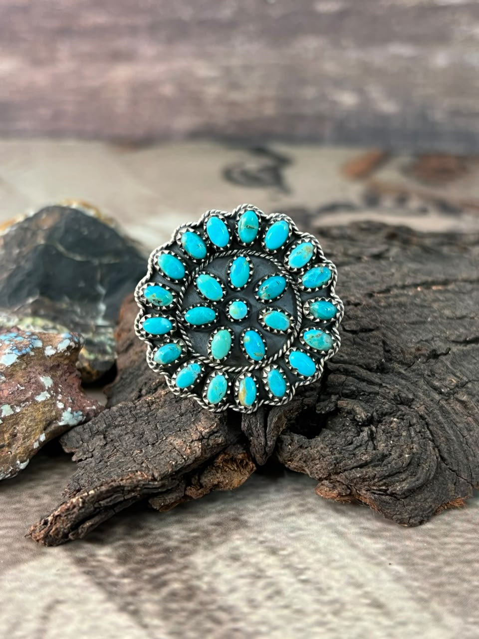 Handmade Sterling Silver Kingman Turquoise Adjustable Ring Signed Nizhoni