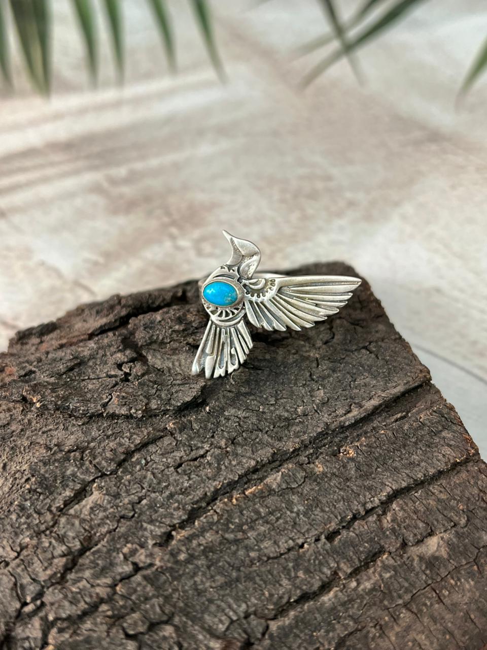 Handmade Sterling Silver Kingman Turquoise Adjustable Ring "Signed Nizhoni"