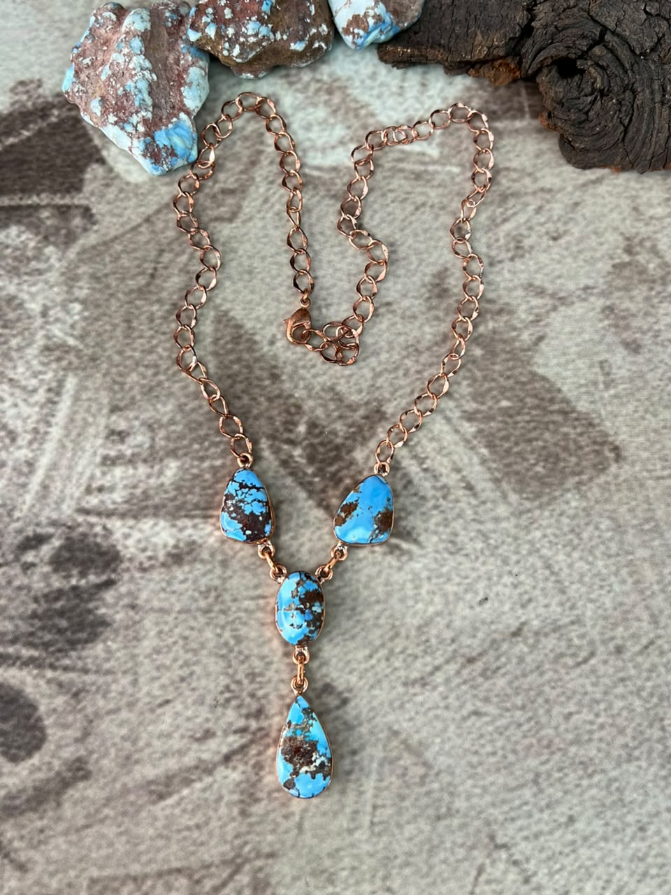 Handmade Golden Hills Turquoise Copper Collection: Necklace Signed Nizhoni