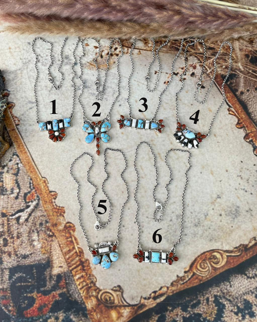 Handmade Sterling Silver Canyon Sunset Collection: Golden Hills Turquoise with White Buffalo and Carnelian Necklace "Signed Nizhoni"