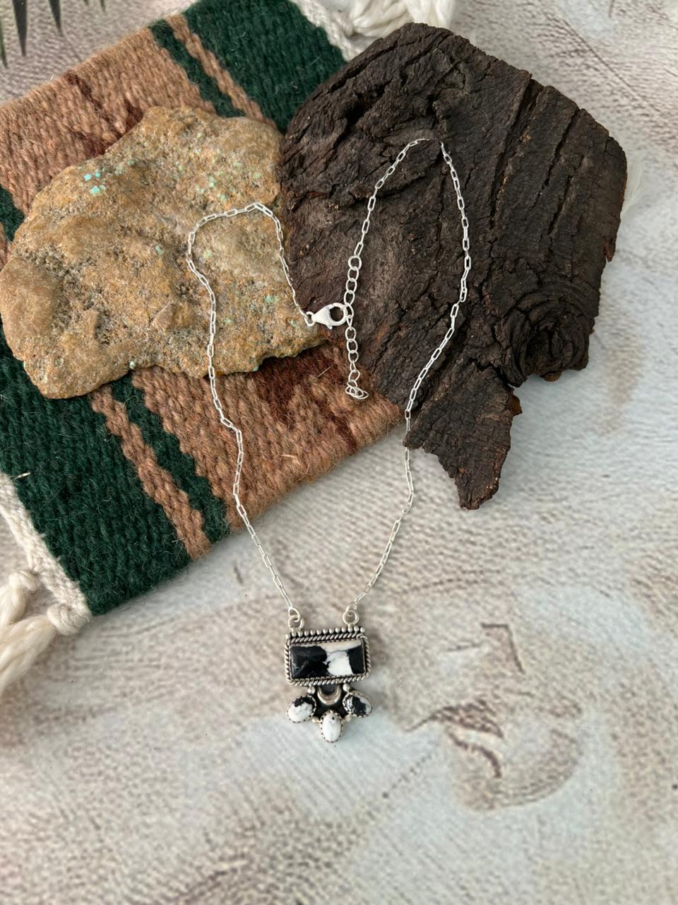 Handmade Sterling Silver White Buffalo Necklace "Signed Nizhoni"
