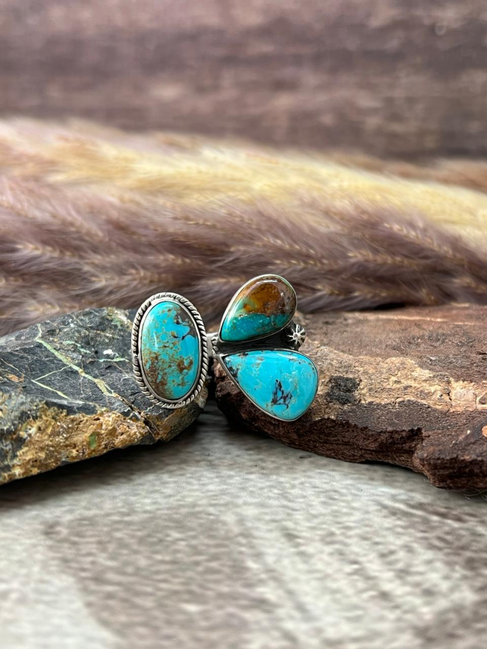 Handmade Sterling Silver Manassa Turquoise Collection: Adjustable Ring "Signed Nizhoni"