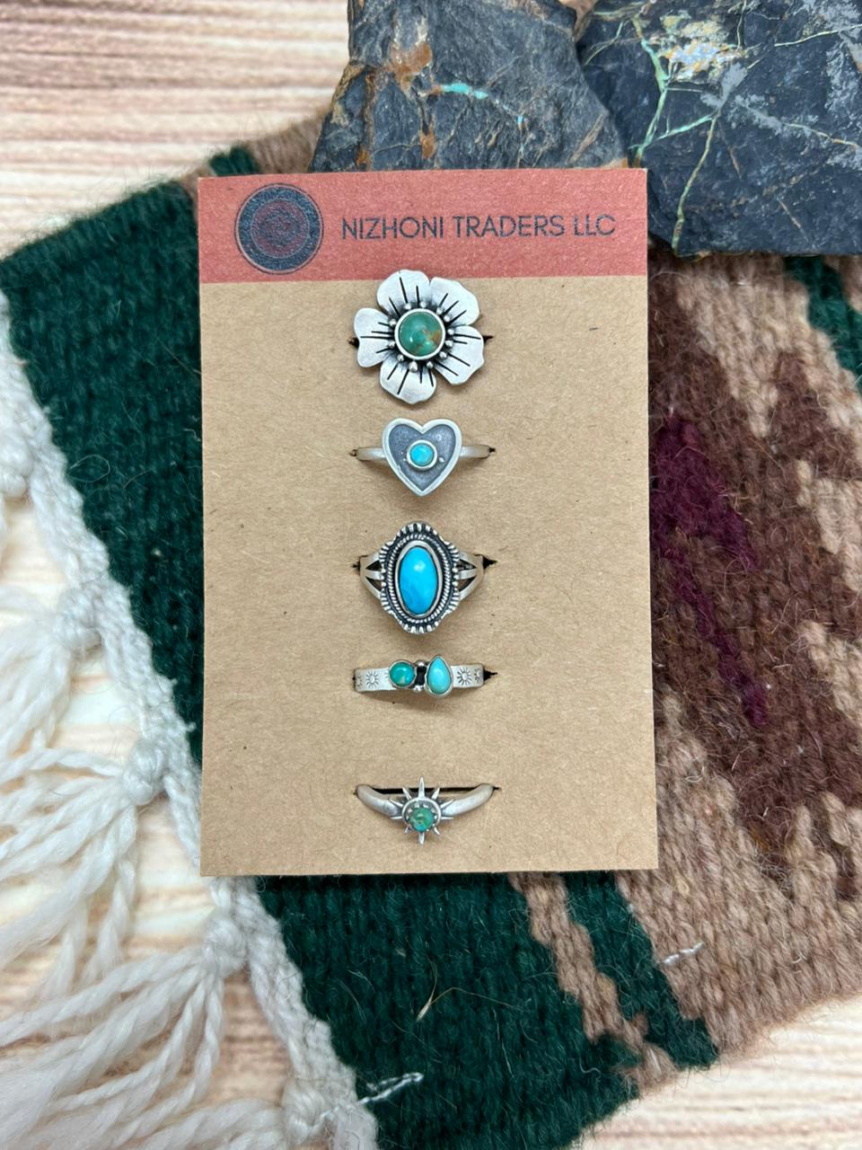 Handmade Sterling Silver Mojave with Kingman Turquoise Adjustable Ring Card