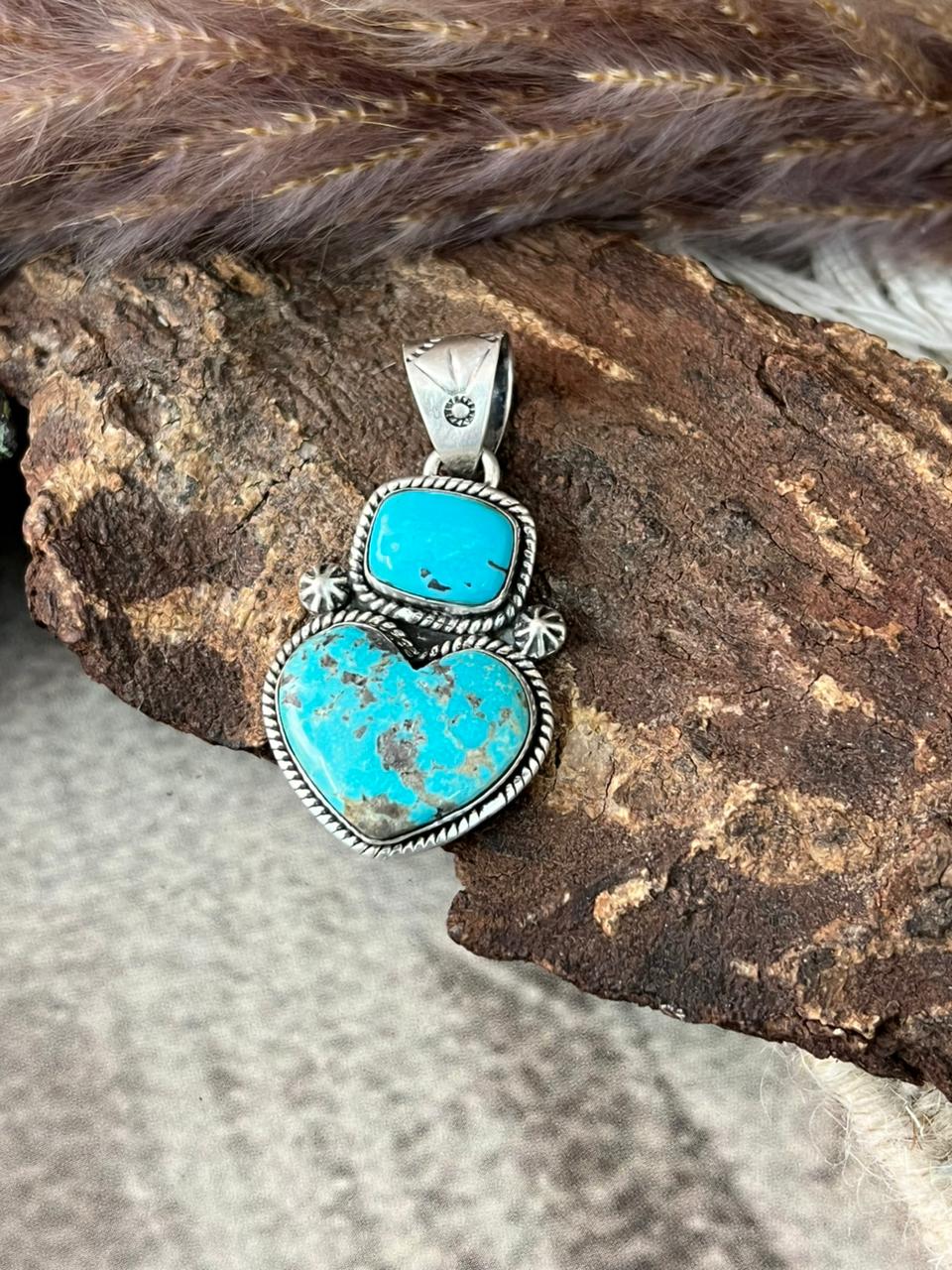 Handmade Sterling Silver Manassa Turquoise Collection: Pendant "Signed Nizhoni" (9)