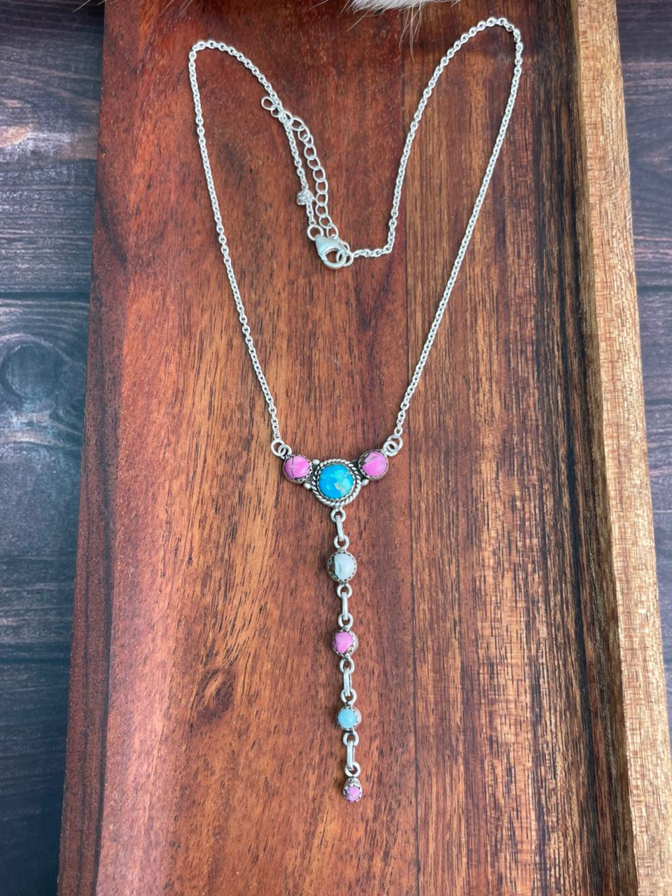 Handmade Sterling Silver Sierra Bella Turquoise with Cotton Candy Collection: Necklace "Signed Nizhoni"