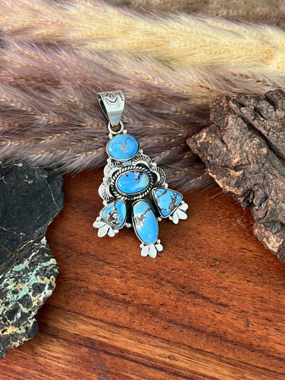 Handmade Sterling Silver Golden Hills Turquoise Pendant "Signed Nizhoni"