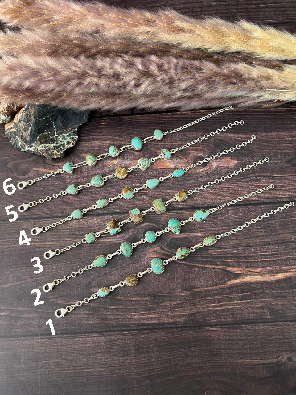 Handmade Sterling Silver Baja Turquoise Collection: Chain Bracelet "Signed Nizhoni"