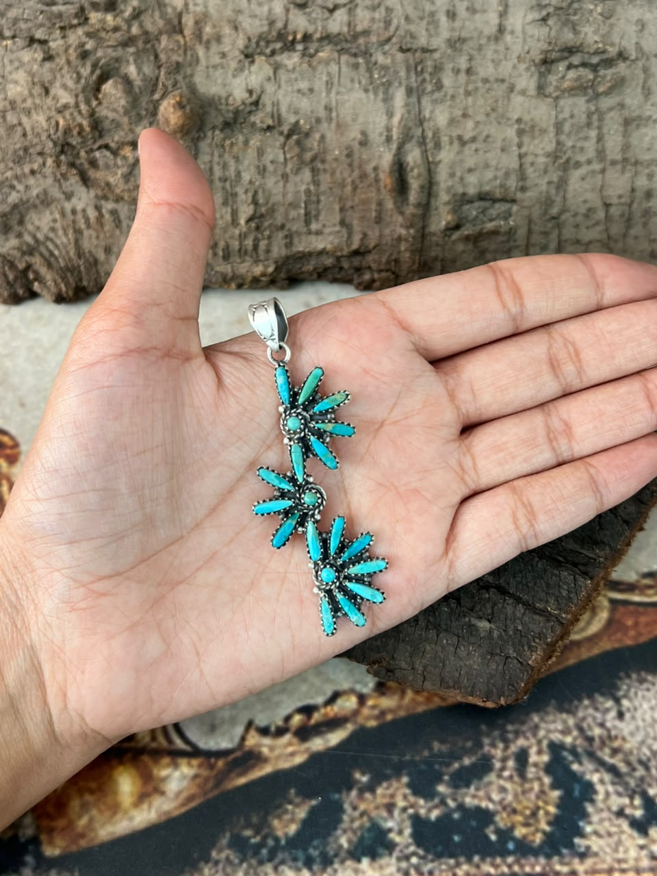 Handmade Sterling Silver Kingman Turquoise Pendant Signed Nizhoni
