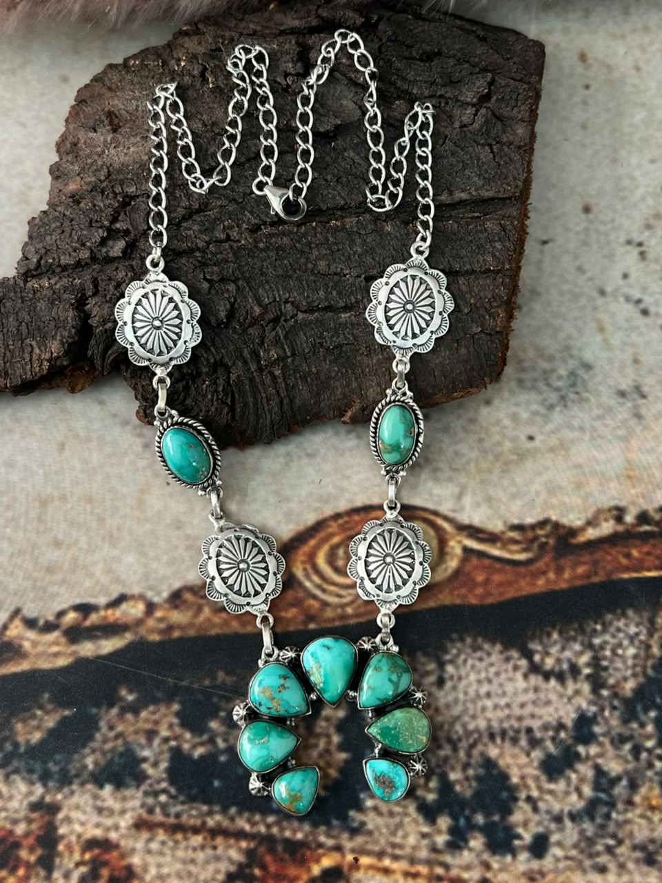 Handmade Sterling Silver Emerald Valley Turquoise Collection: Naja Necklace Signed Nizhoni