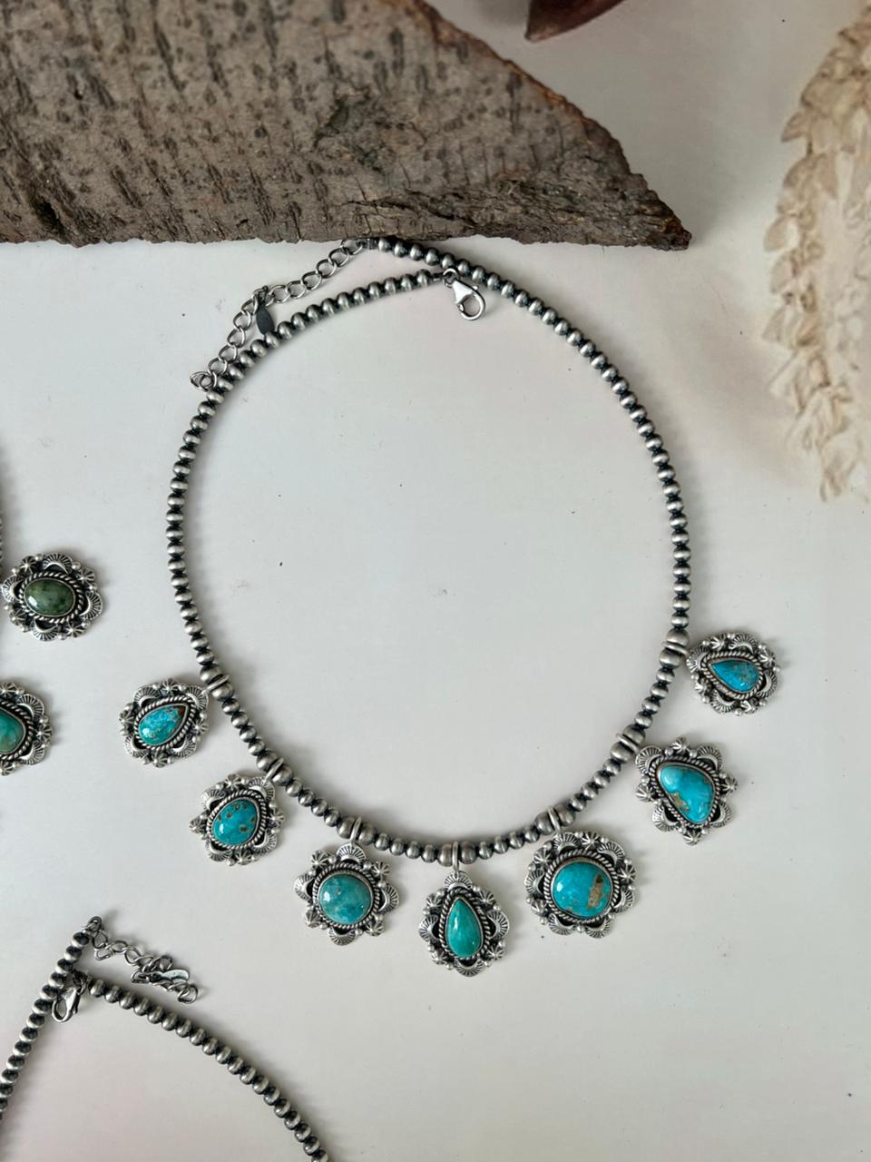 Handmade Sterling Silver Beaded Multi Stone Necklace "Signed Nizhoni"