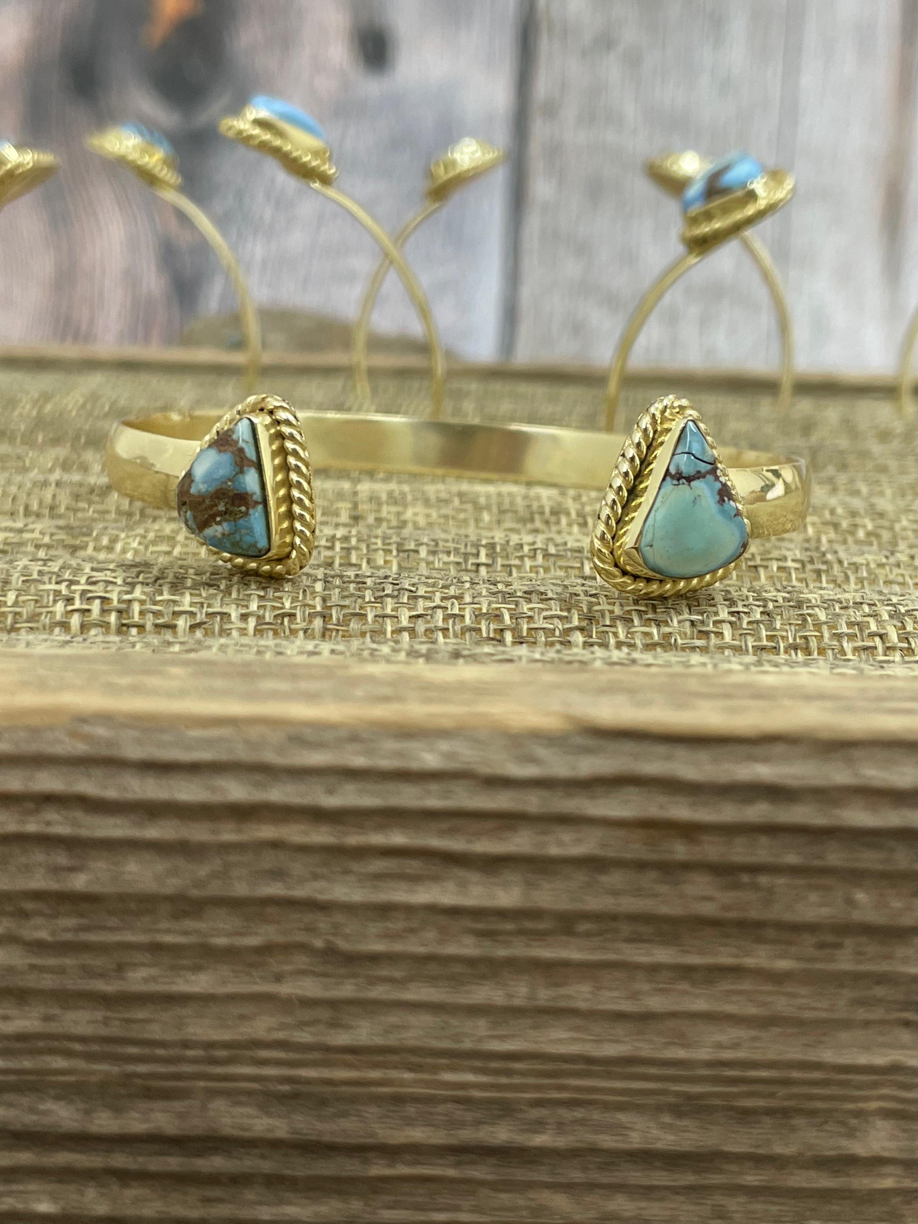 “The Golden Collection” Handmade Natural Gold Plated Golden Hills Turquoise Cuff Bracelet