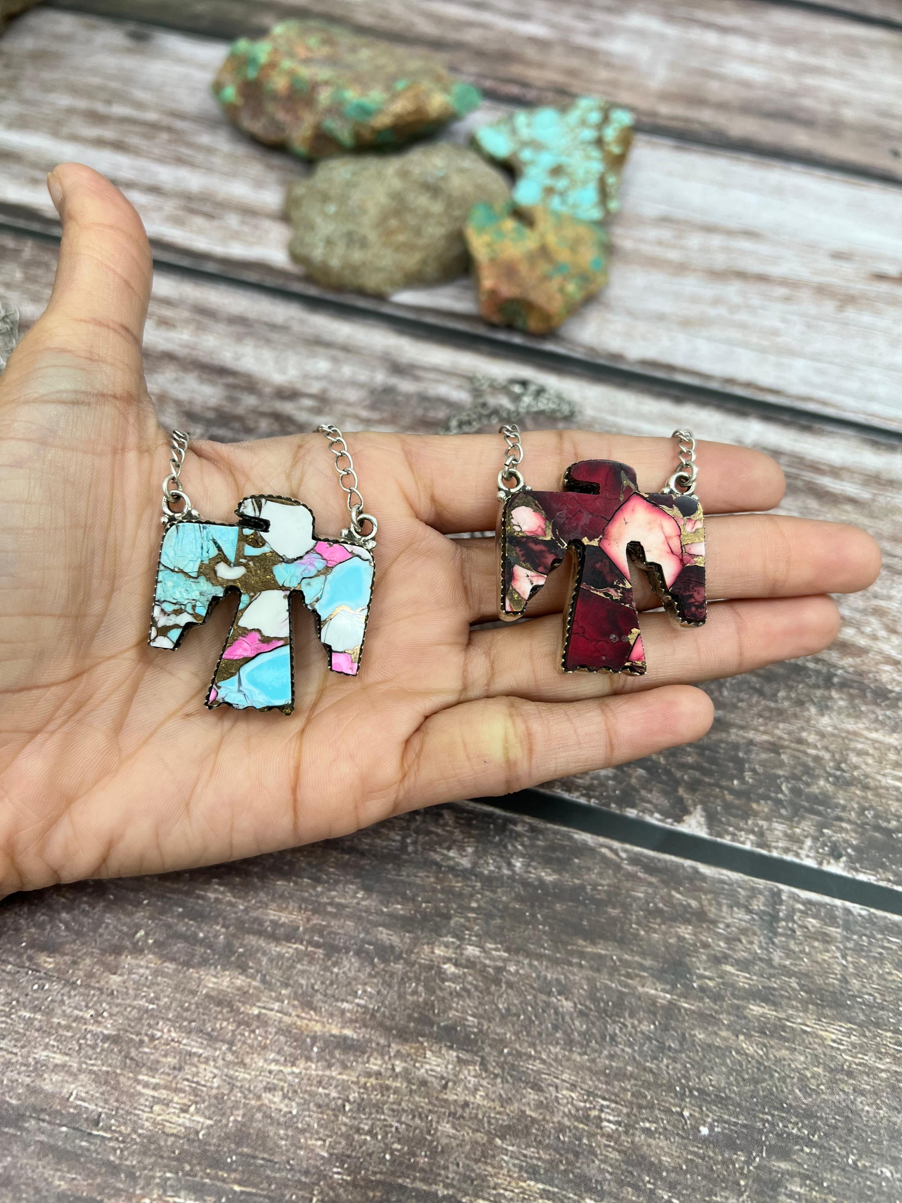 Handmade Sterling Silver Multi Stones Thunderbird Necklace with Signed Nizhoni