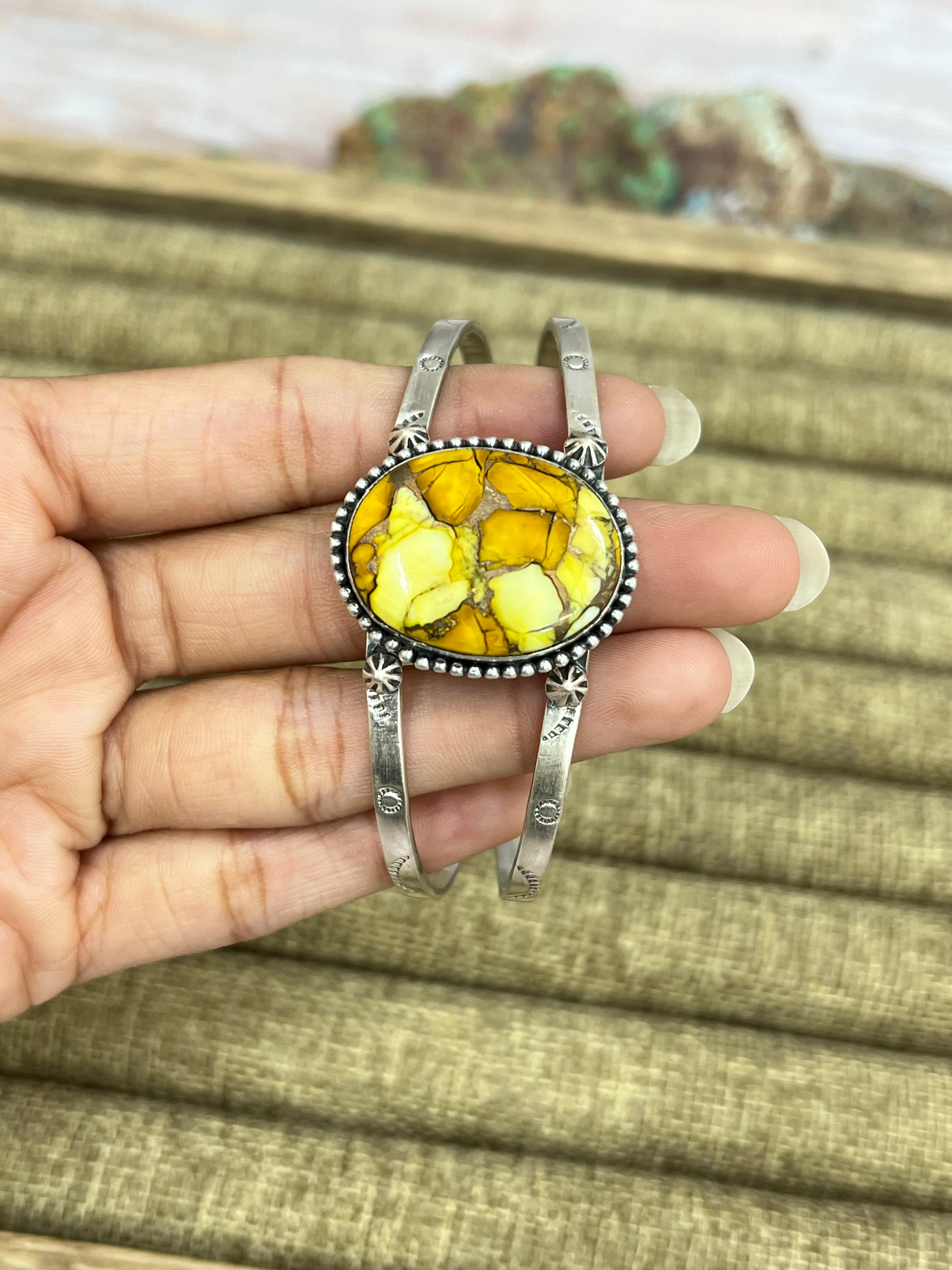 Handmade Sterling Silver Multi Stone Cuff Bracelet with Signed Nizhoni