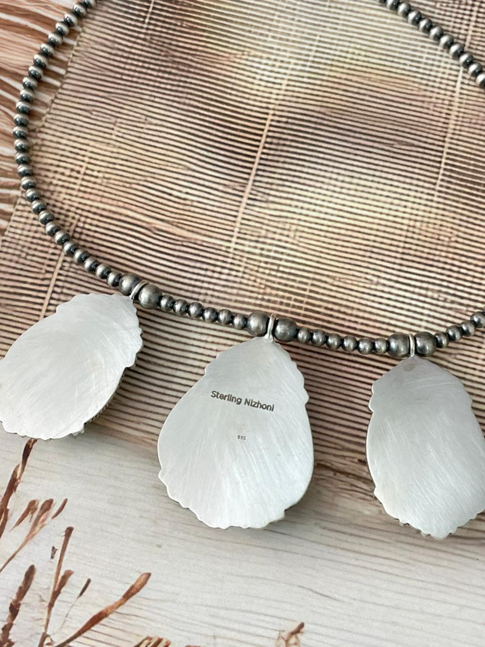 Handmade Sterling Silver Royston Turquoise Beaded Necklace "Signed Nizhoni"