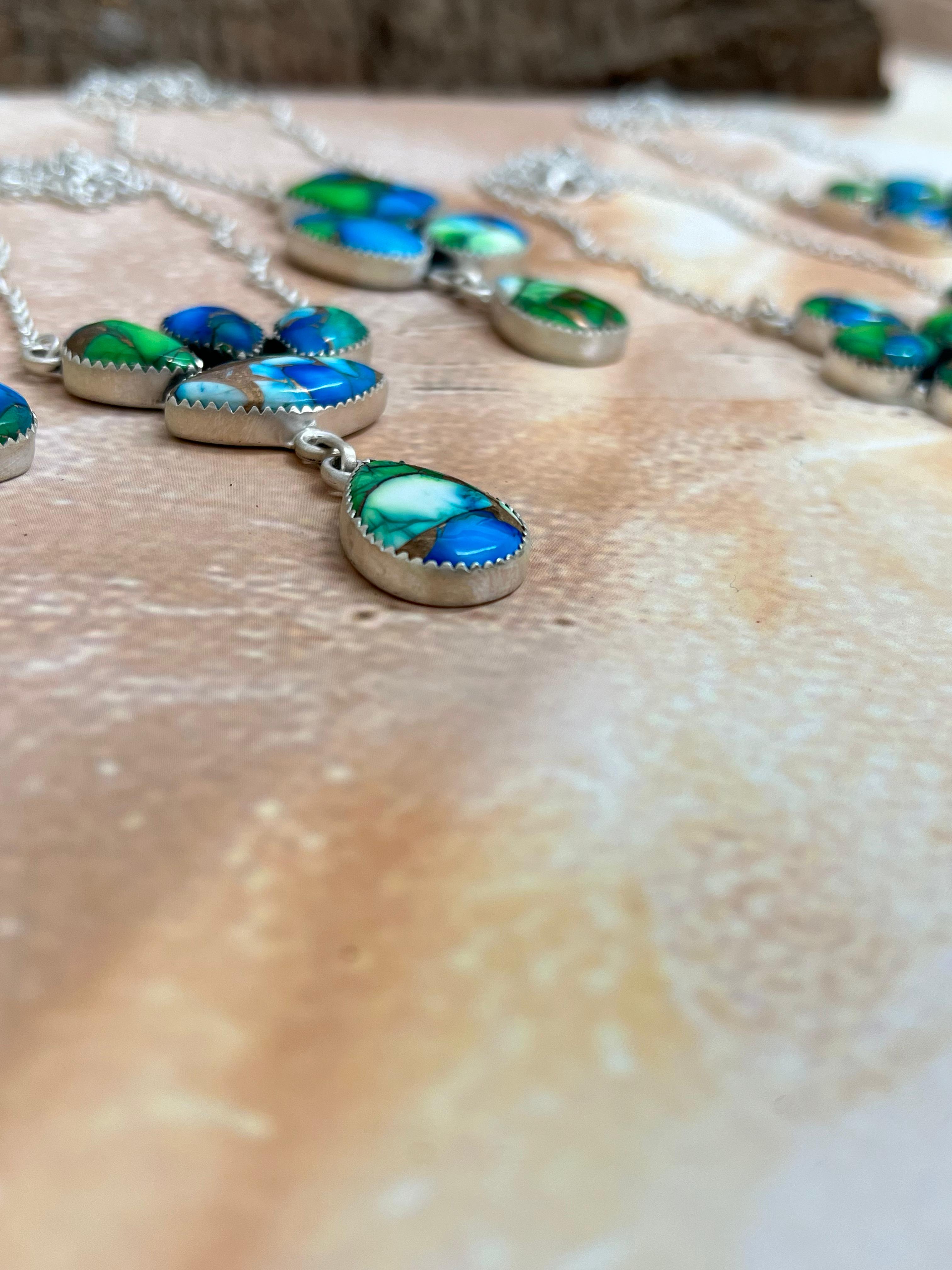 Handmade Sterling Silver Peacock Dahlia Necklace with Signed Nizhoni