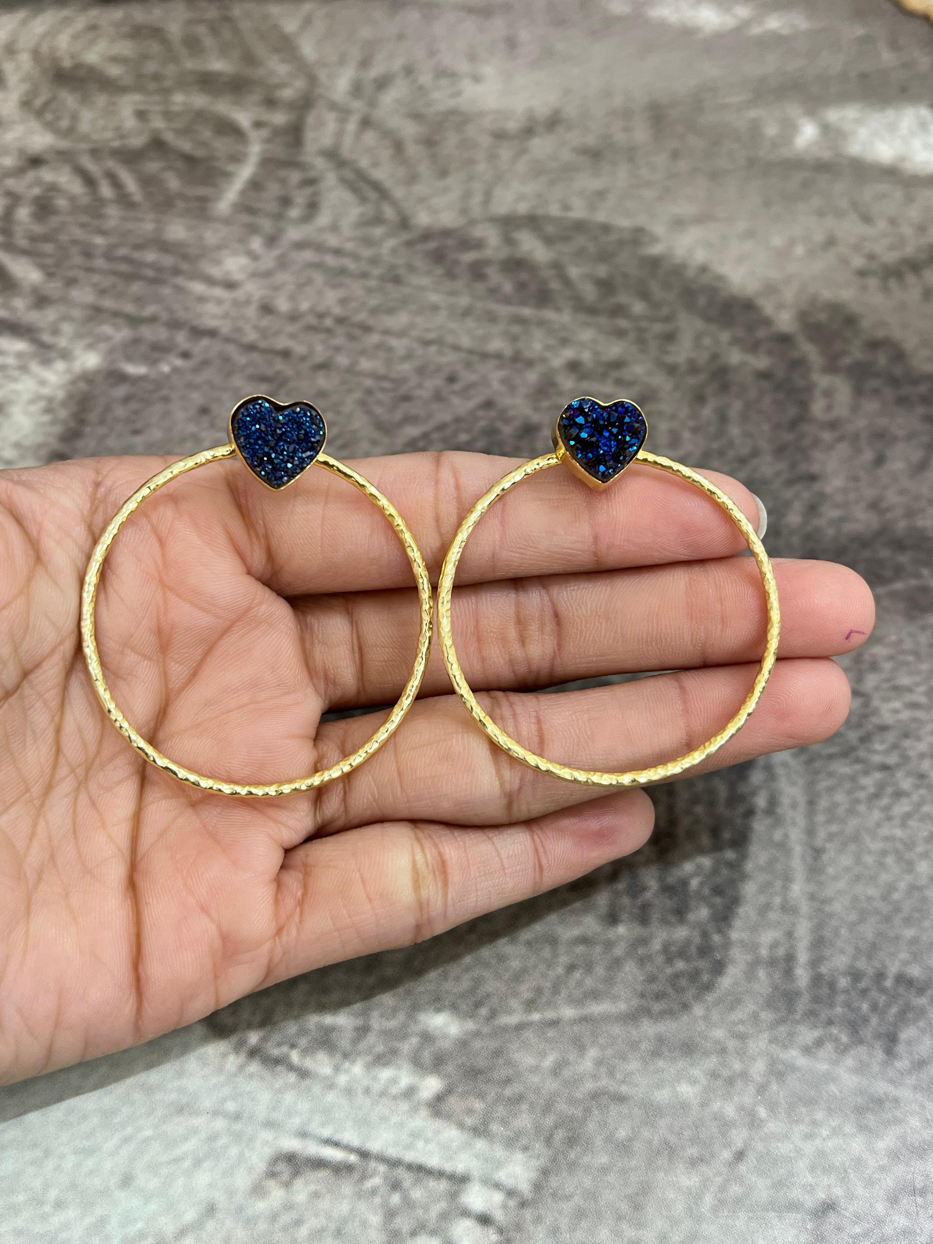 “The Boho Collection” Handmade Natural Druzy Hoop Earrings 5 Styles