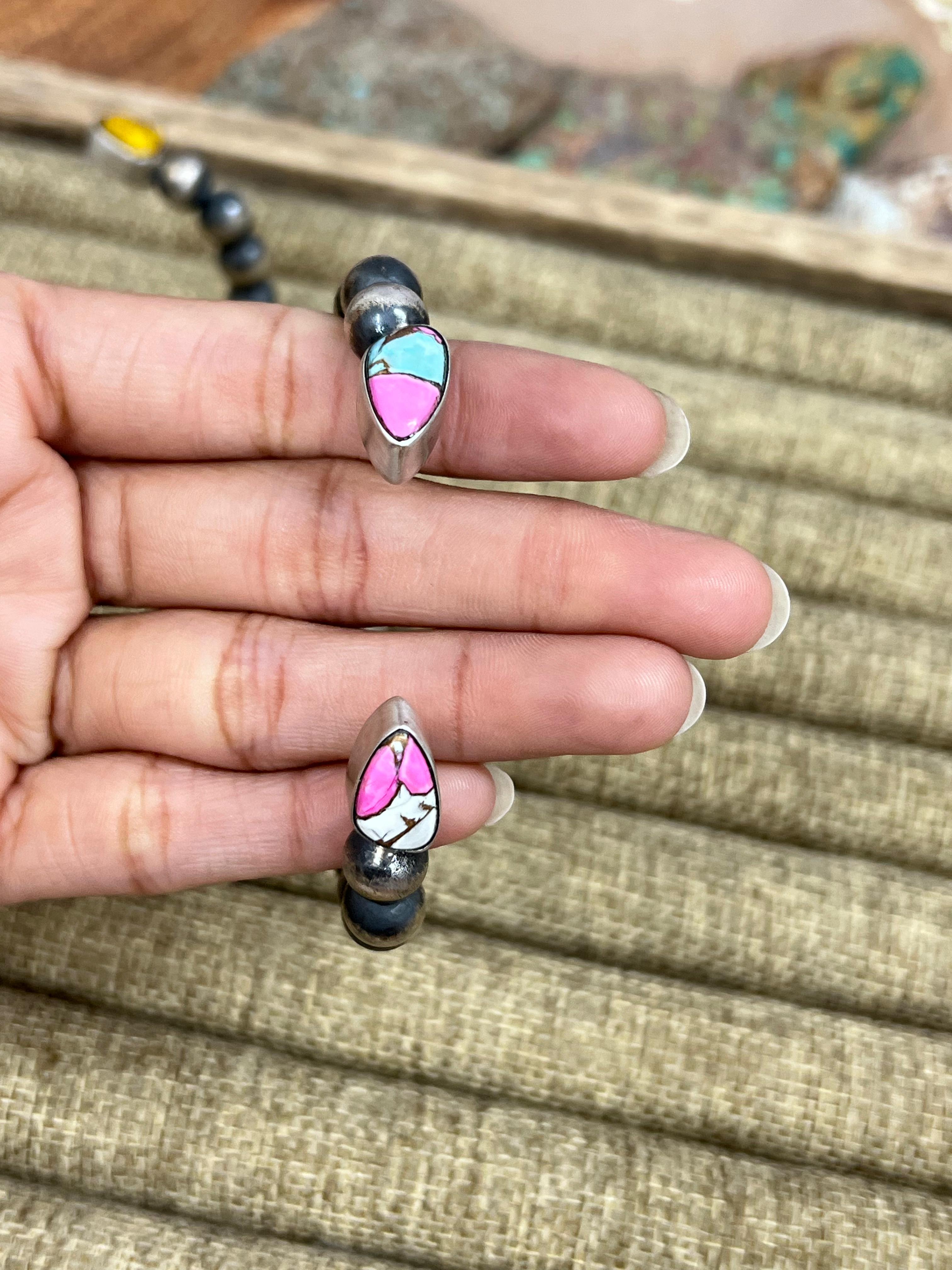 Handmade Sterling Silver Multi Stone Cuff Bracelet, Signed Nizhoni