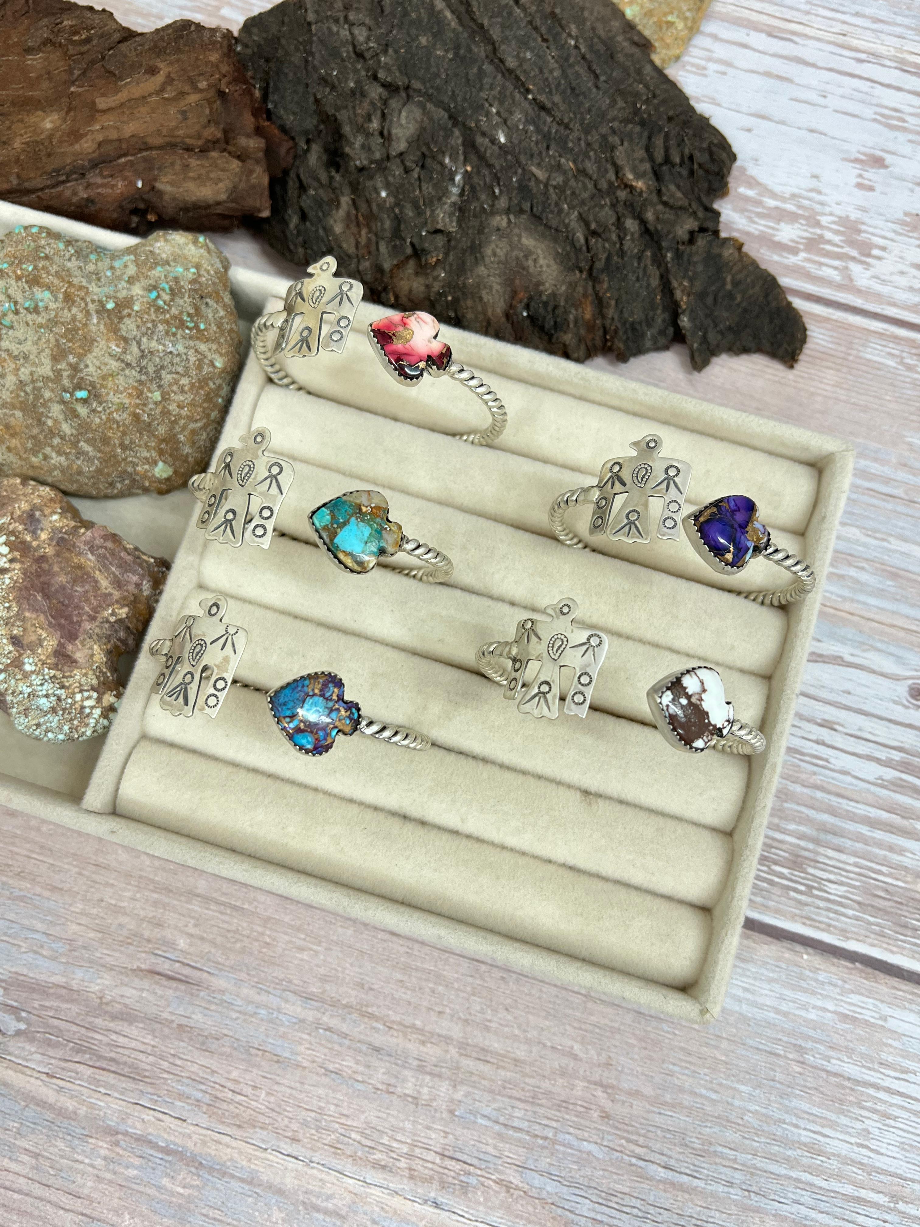 Handmade Sterling Silver Multi Stone Cuff Bracelet with Signed Nizhoni