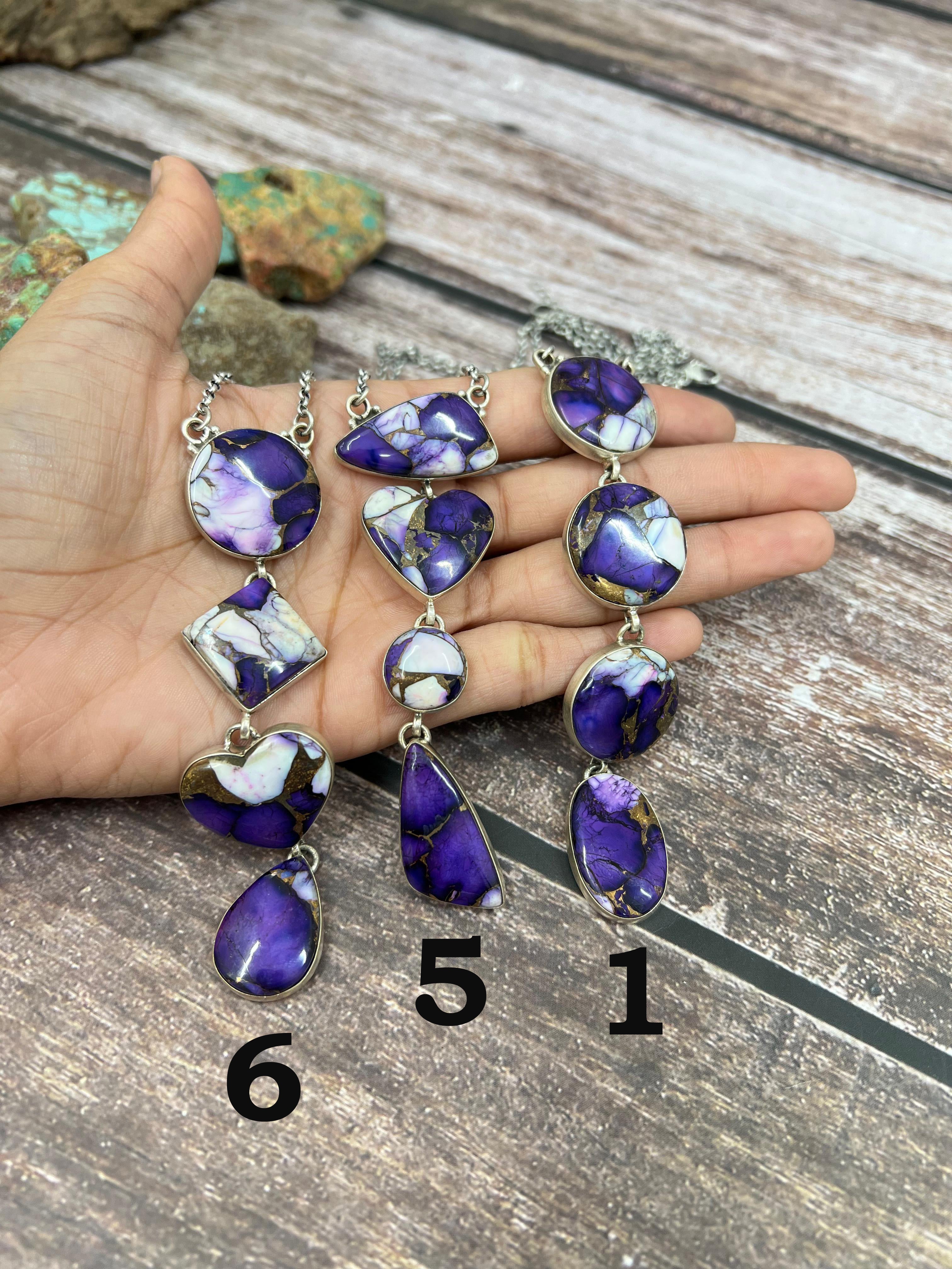 Handmade Sterling Silver Purple Ice Rose Dahlia Necklace with Signed Nizhoni