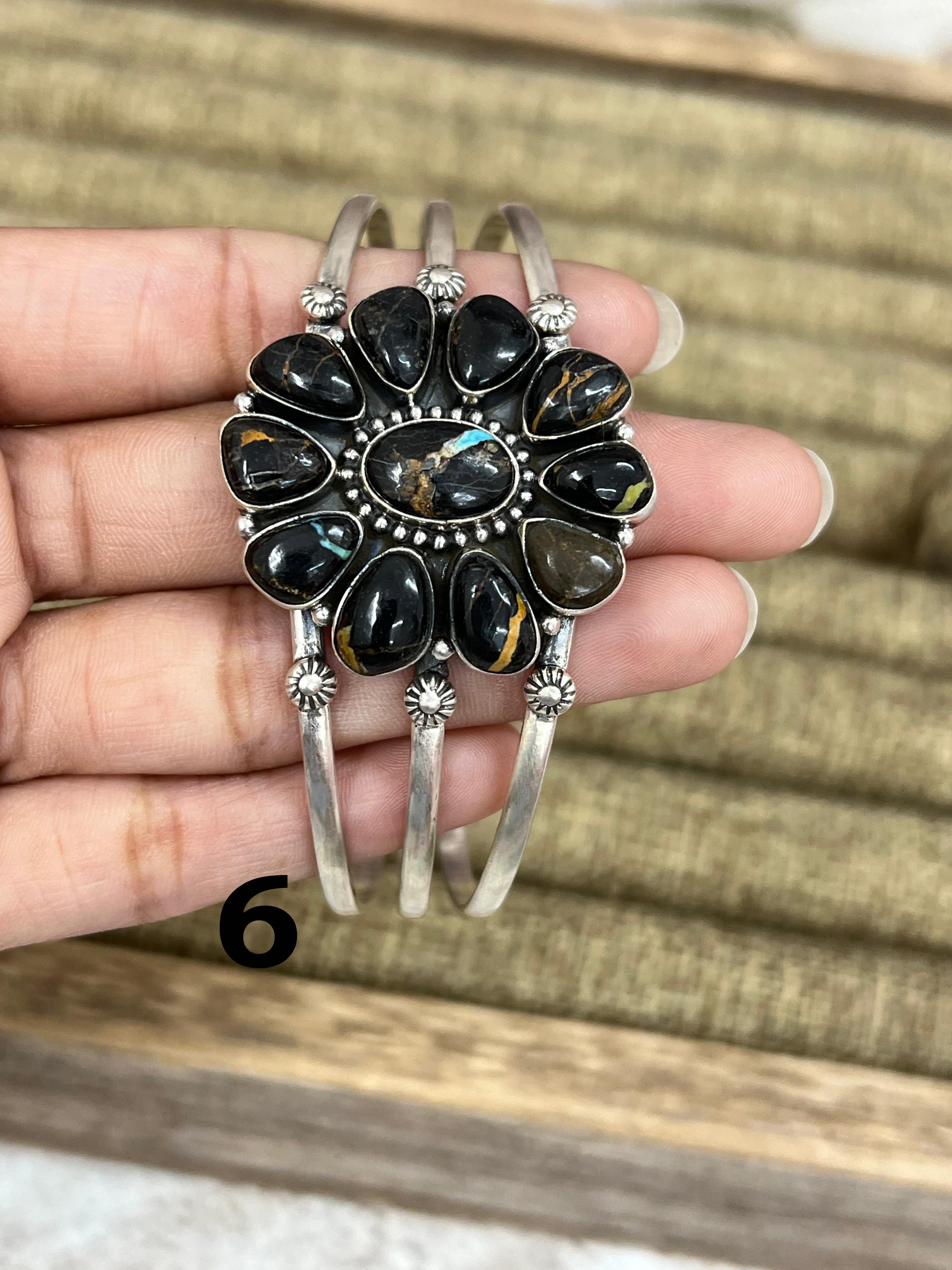 Handmade Sterling Silver Blackjack Turquoise Cuff Bracelet Signed Nizhoni