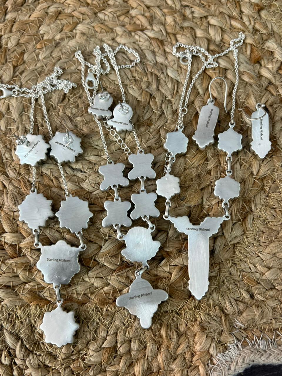 Handmade Sterling Silver Kingman Turquoise Necklace Earrings Set "Signed Nizhoni"