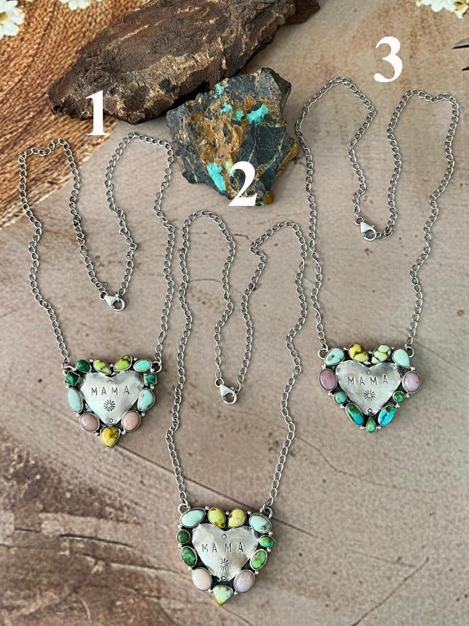 Handmade Sterling Silver Mama Collection: Pink Opal with Sonoran Mountain and Palomino Turquoise  Necklace "Signed Nizhoni"