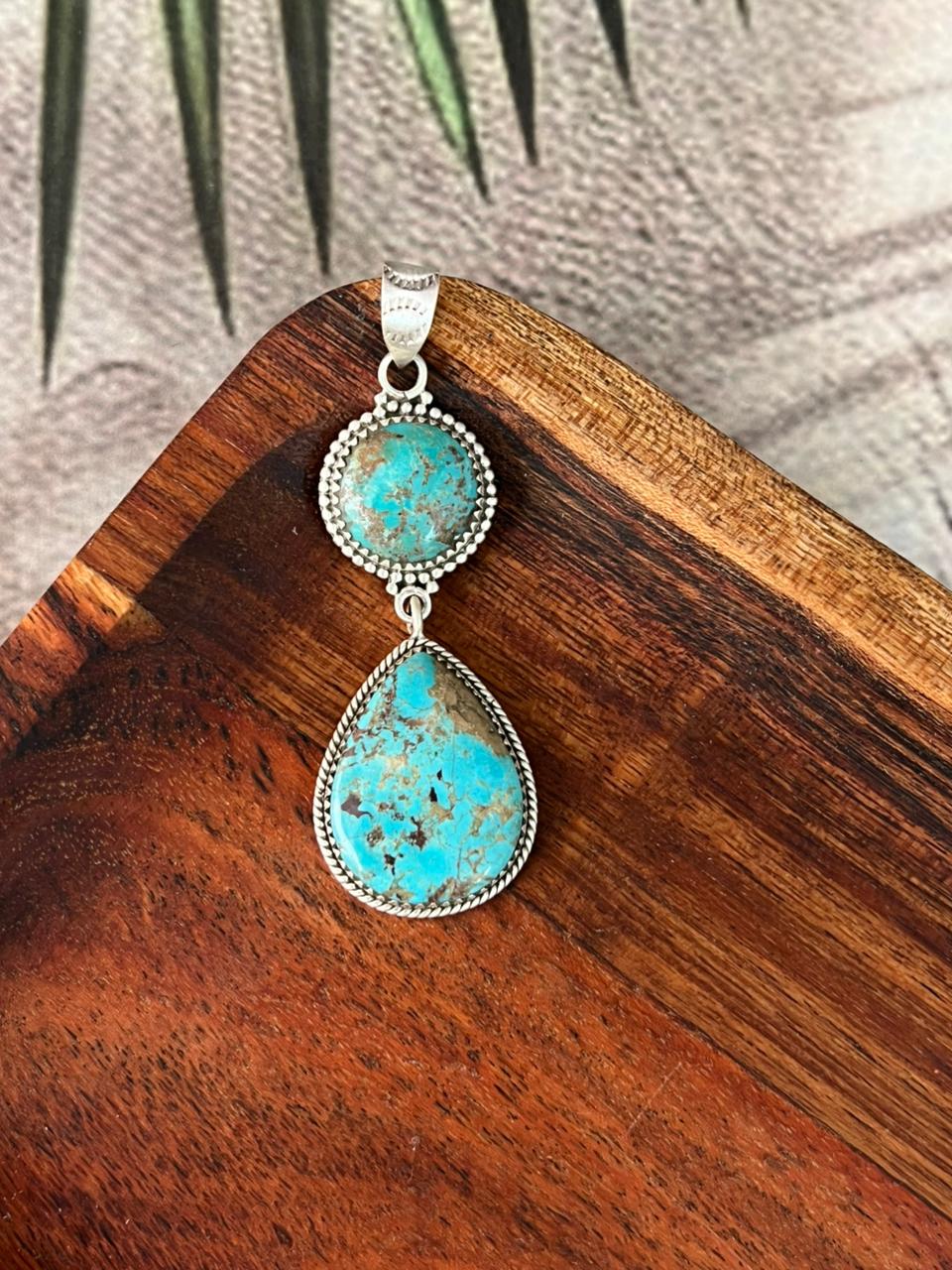 Handmade Sterling Silver Manassa Turquoise Pendant "Signed Nizhoni"