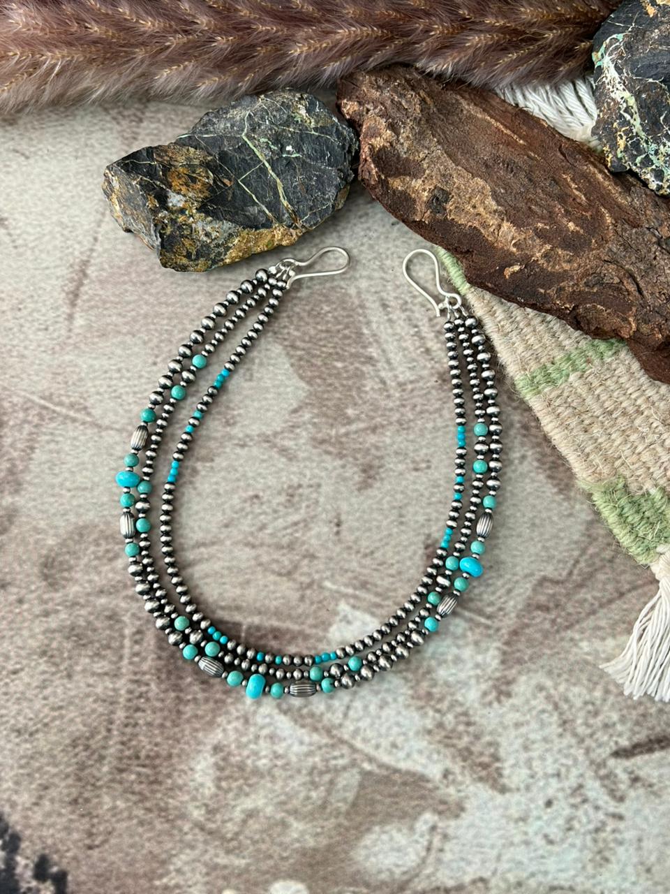 Handmade Sterling Silver Kingman Turquoise Purse Chain
