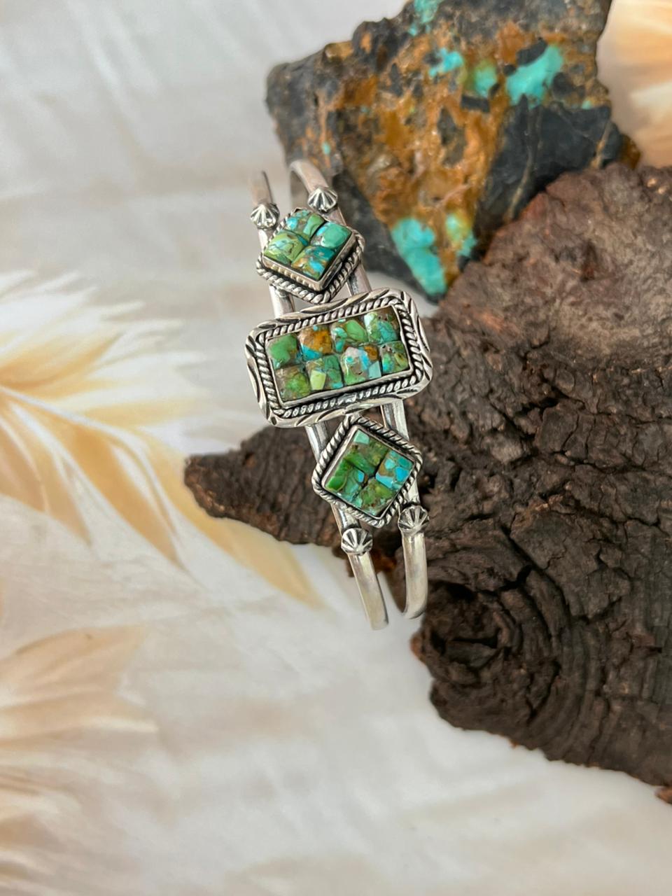 Handmade Sterling Silver Sonoran Cobble Collection: Sonoran Mountain Turquoise Cuff Bracelet "Signed Nizhoni"