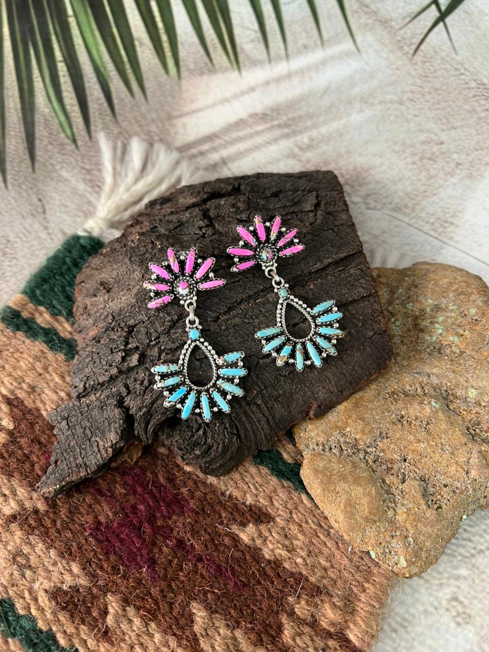 Handmade Sterling Silver Cotton Candy Post Dangle Earrings "Signed Nizhoni"