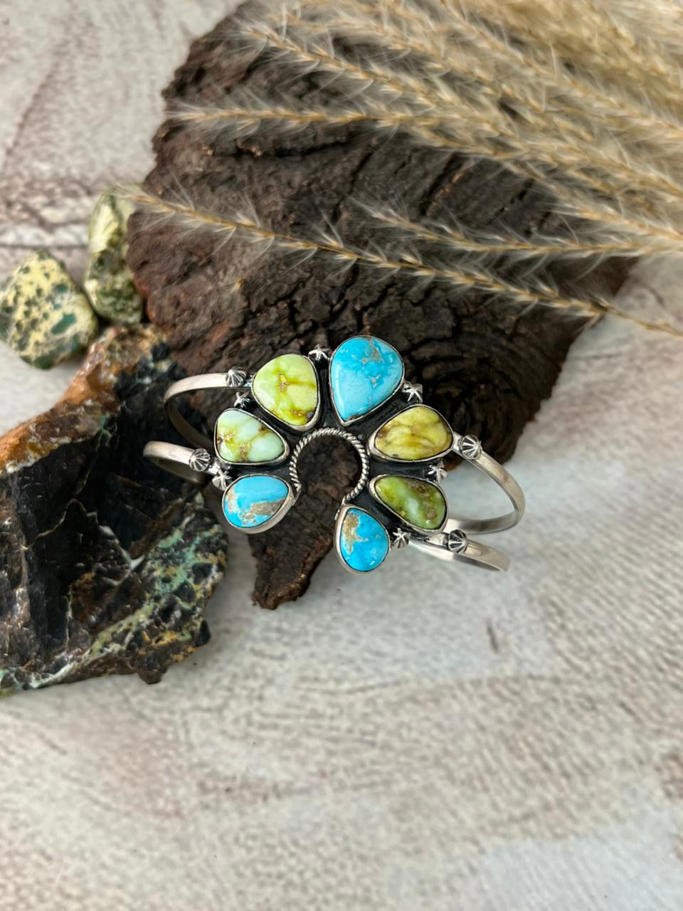 Handmade Sterling Silver Sierra Bella with Palomino Turquoise Collection: Cuff Naja Bracelet "Signed Nizhoni"