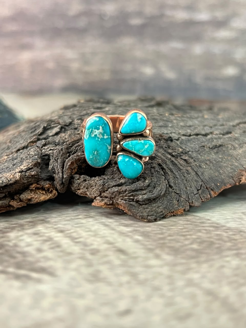 Handmade White Water Turquoise Copper Collection: Adjustable Ring Signed Nizhoni