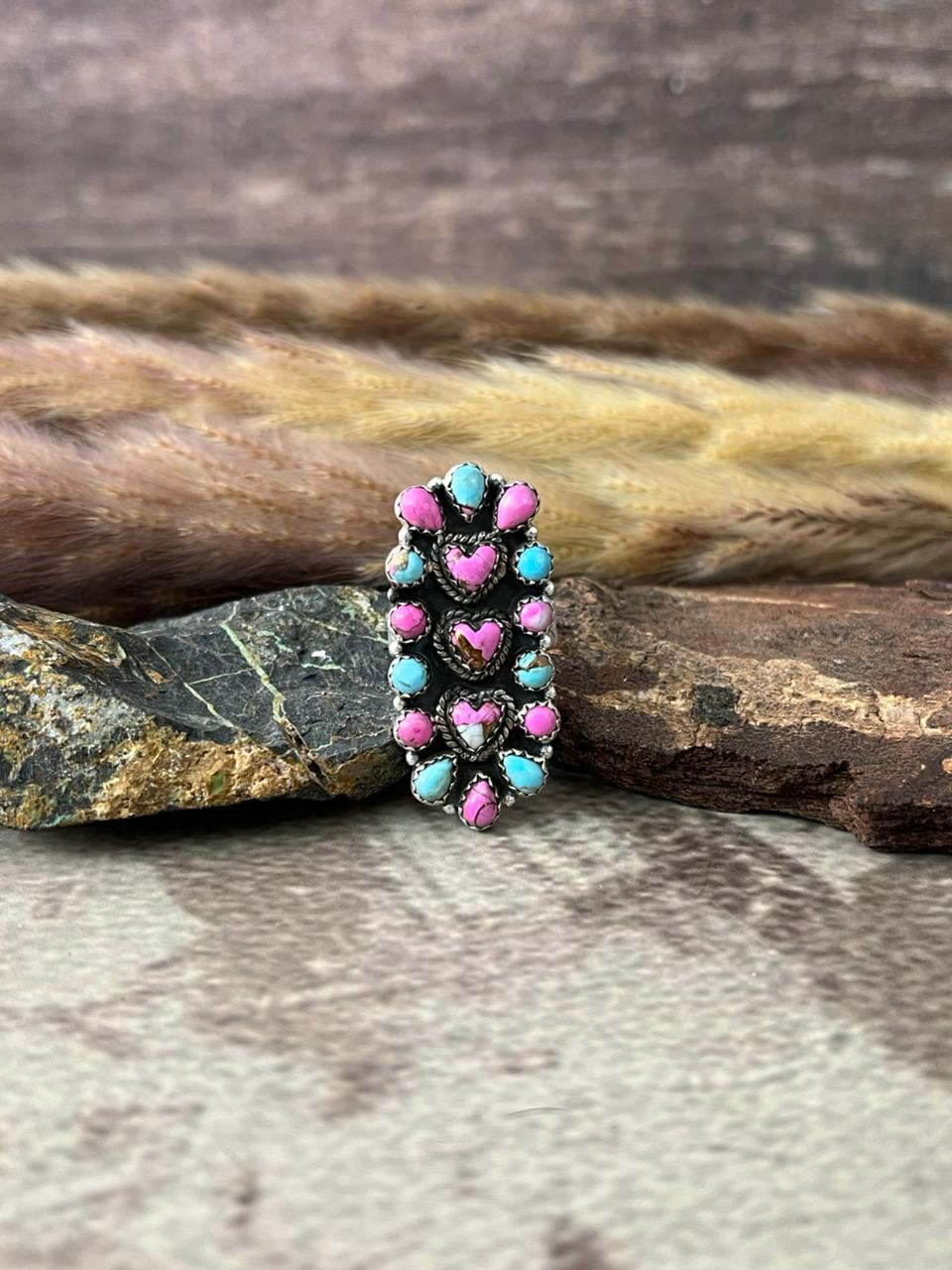 Handmade Sterling Silver Cotton Candy Adjustable Ring "Signed Nizhoni"