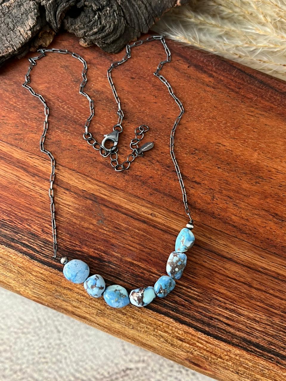 Handmade Sterling Silver Golden Hills Turquoise Necklace "Signed Nizhoni"