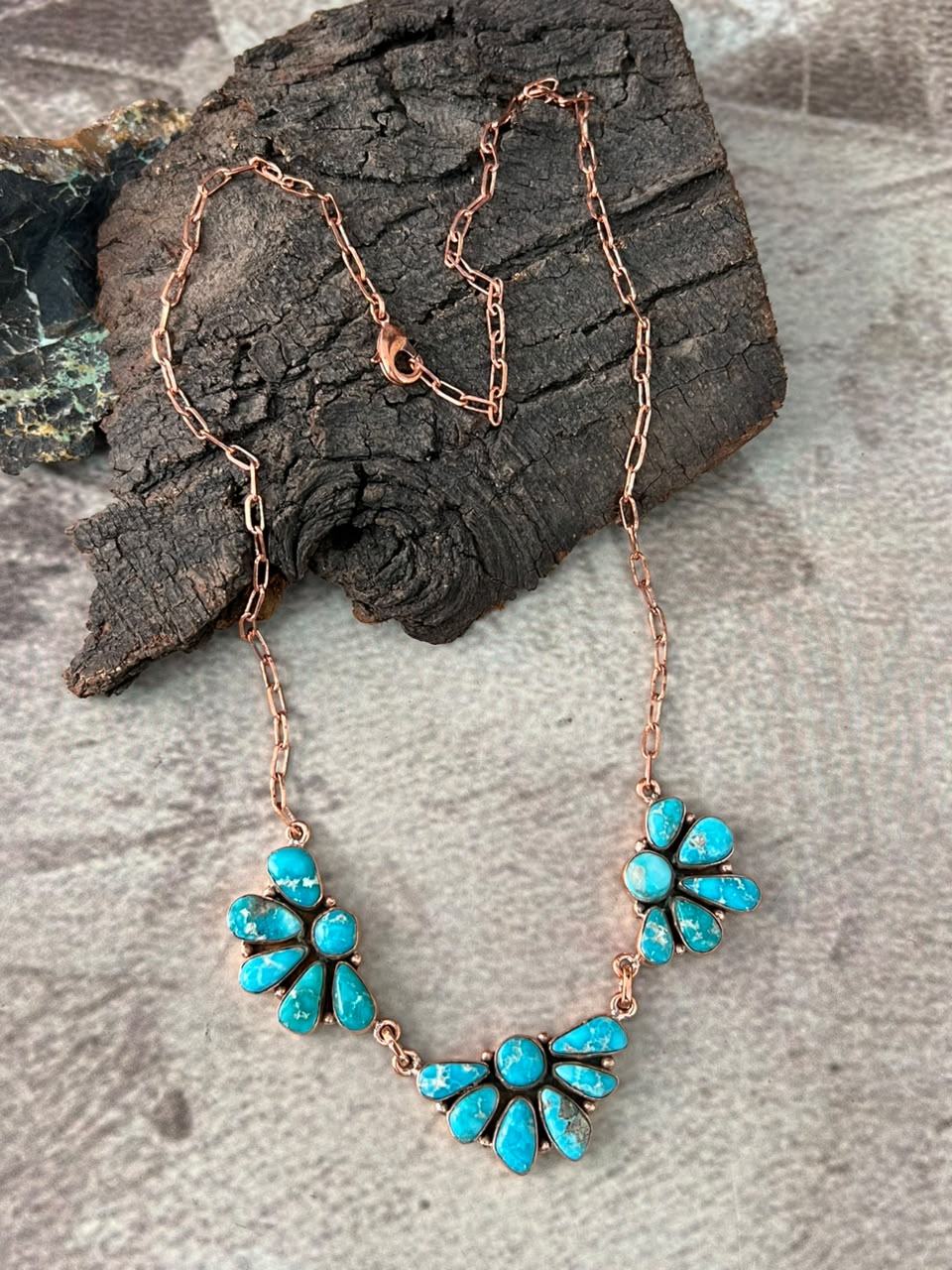 Handmade White Water Turquoise Copper Collection: Necklace Signed Nizhoni