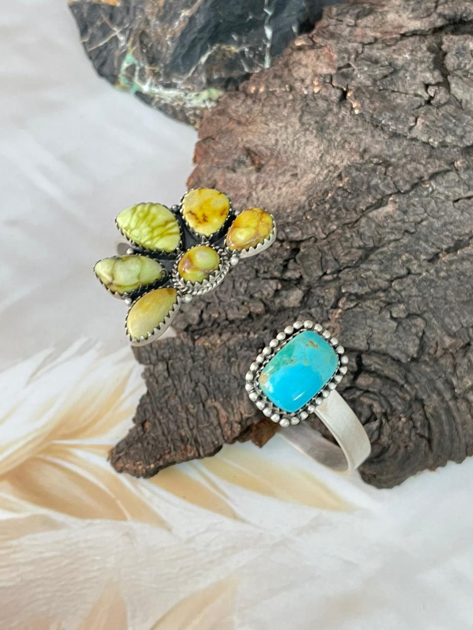 Handmade Sterling Silver Kingman with Palomino Turquoise Cuff Bracelet "Signed Nizhoni"