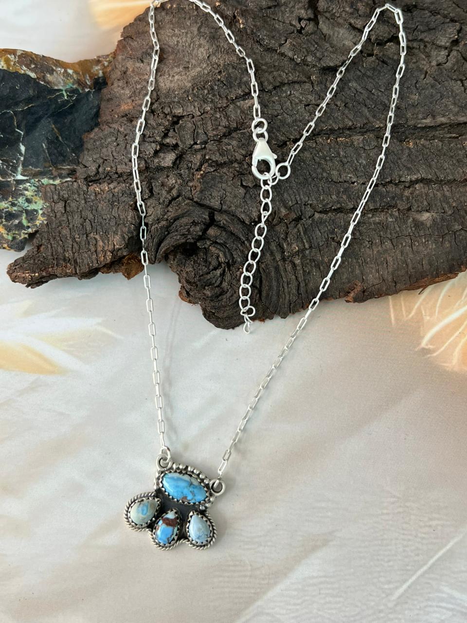 Handmade Sterling Silver Golden Hills Turquoise Necklace "Signed Nizhoni"
